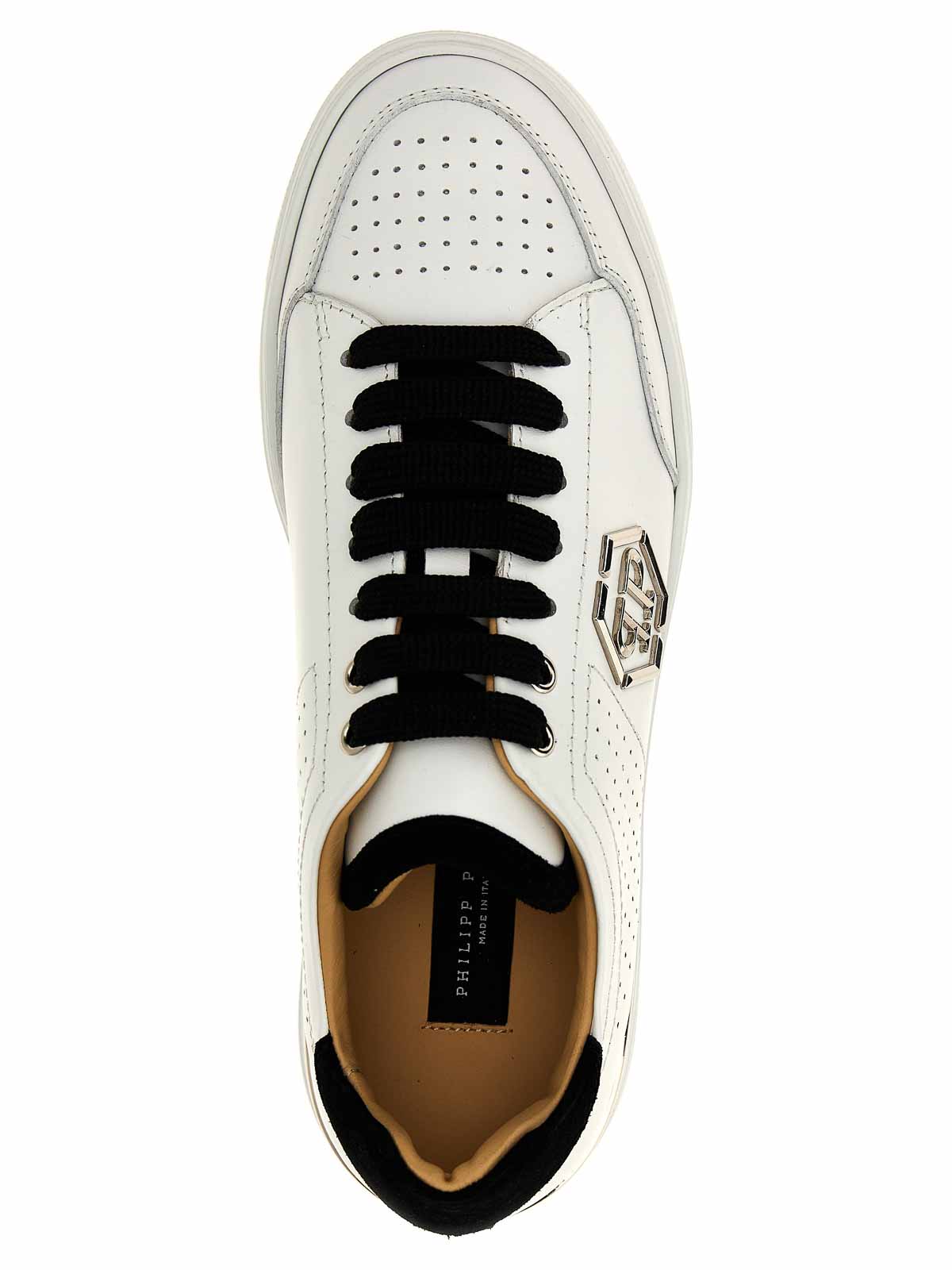 Shop Philipp Plein Mix Leather Lo-top Sneakers In White