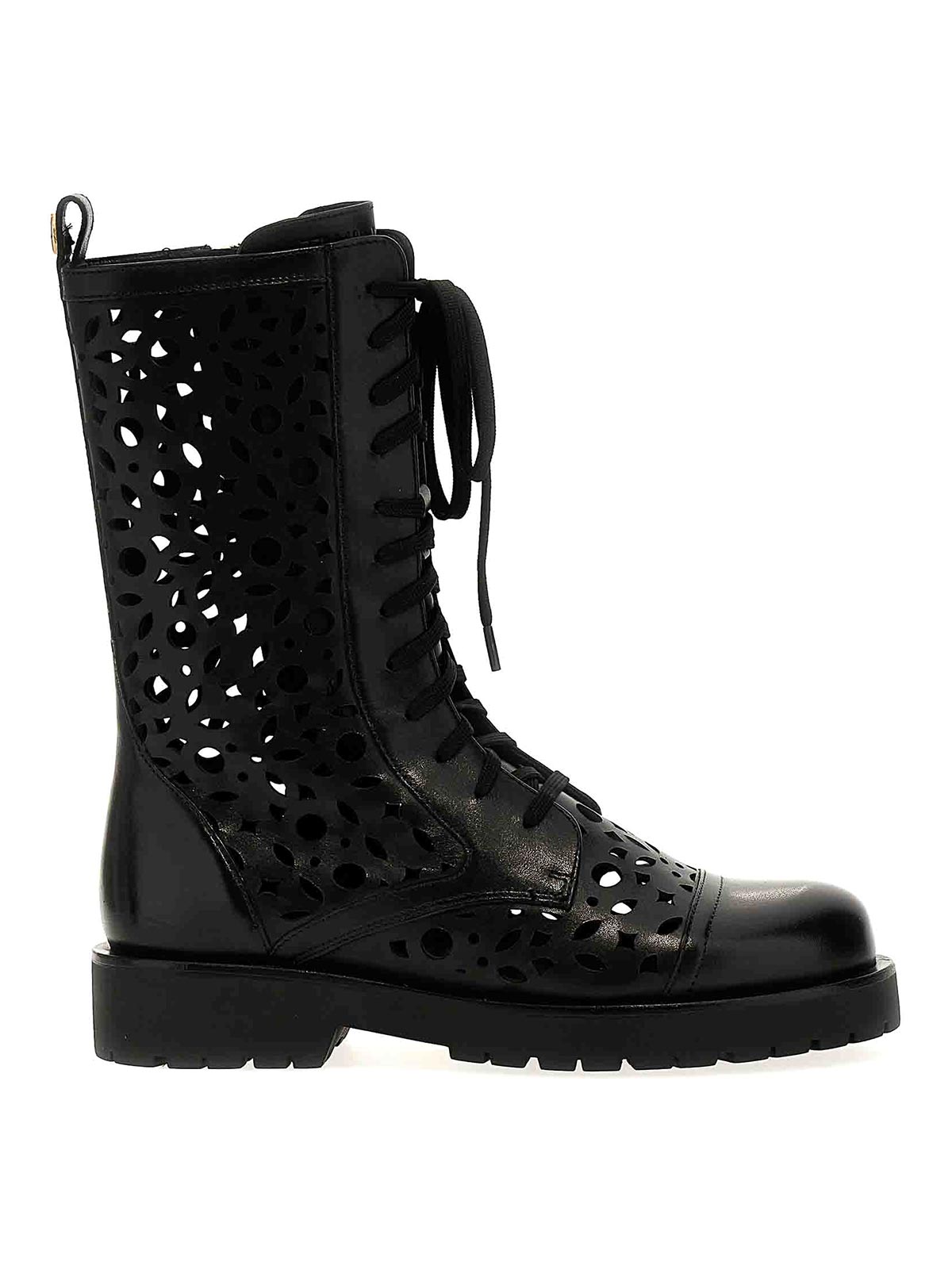 TWINSET OPENWORK LEATHER COMBAT BOOTS
