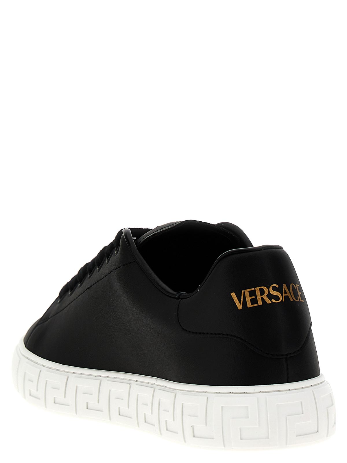 Shop Versace Leather-effect Sneakers Greca Pattern In Blanco