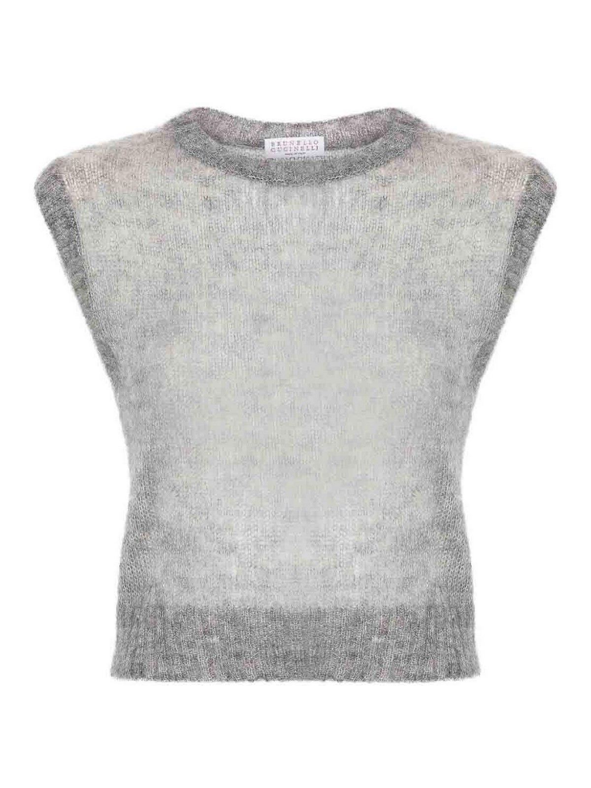 Shop Brunello Cucinelli Mohair And Wool Sweater With Monili In Grey