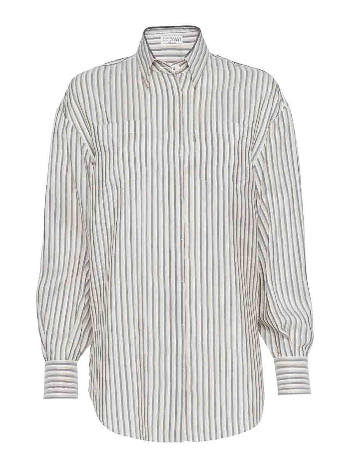 Shop Brunello Cucinelli Striped Shirt In Grey