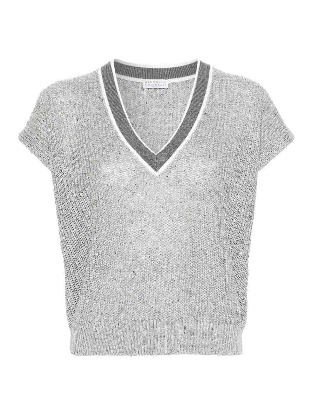 Shop Brunello Cucinelli V Neck Sweater In Grey