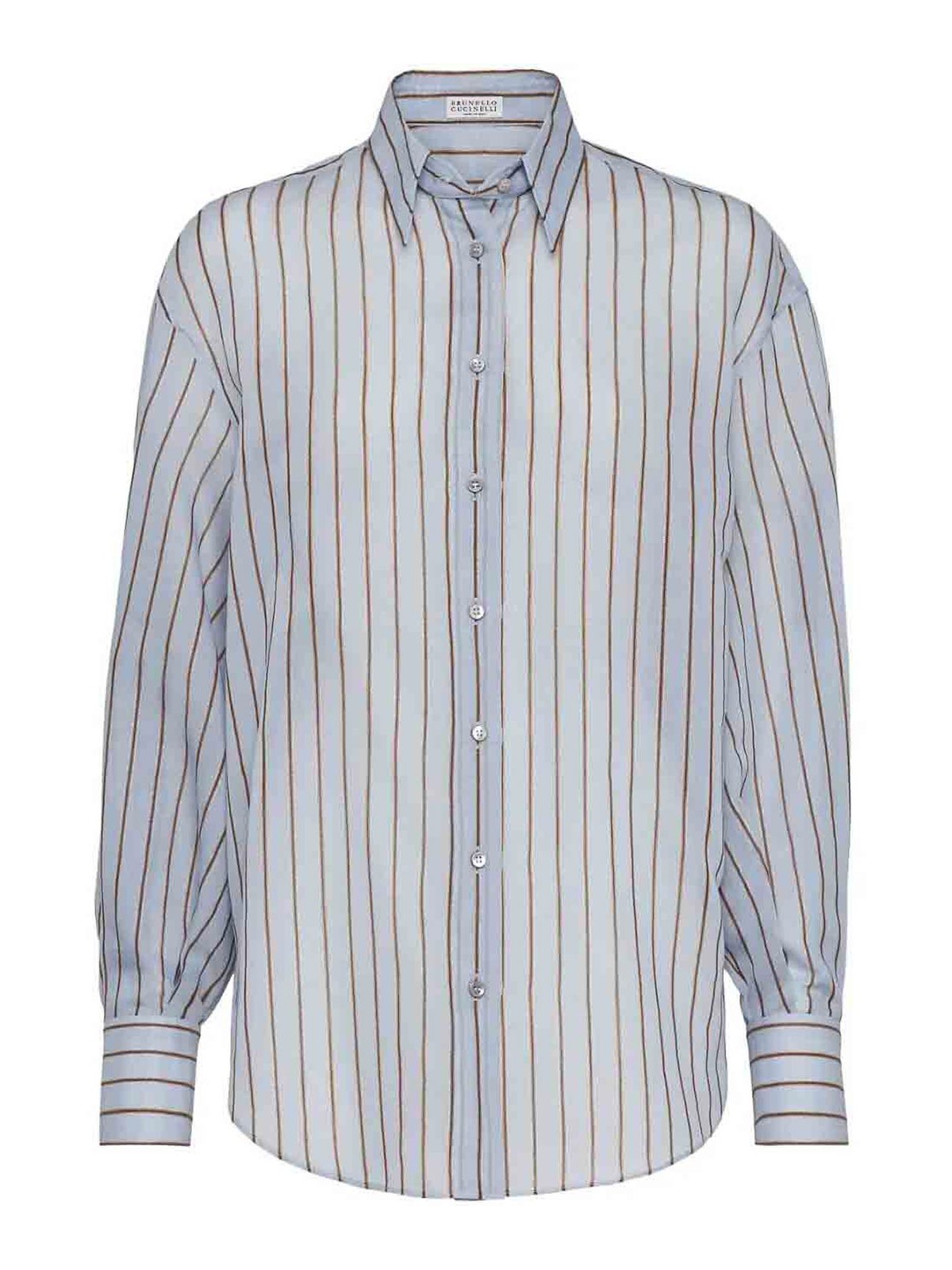 Shop Brunello Cucinelli Striped Shirt In Light Blue