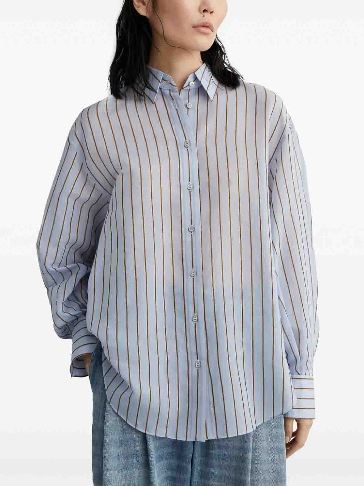 Shop Brunello Cucinelli Striped Shirt In Light Blue