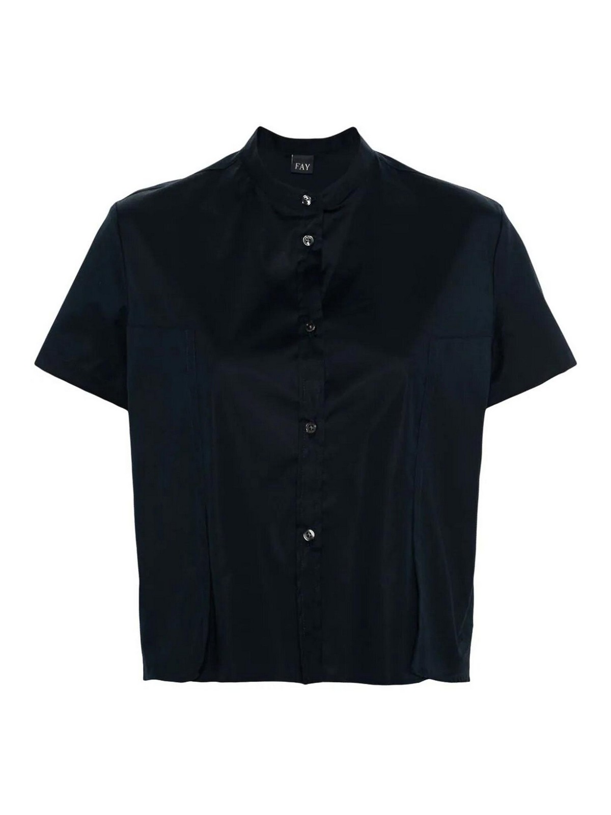 Fay Band-collar Short-sleeve Shirt In Blue