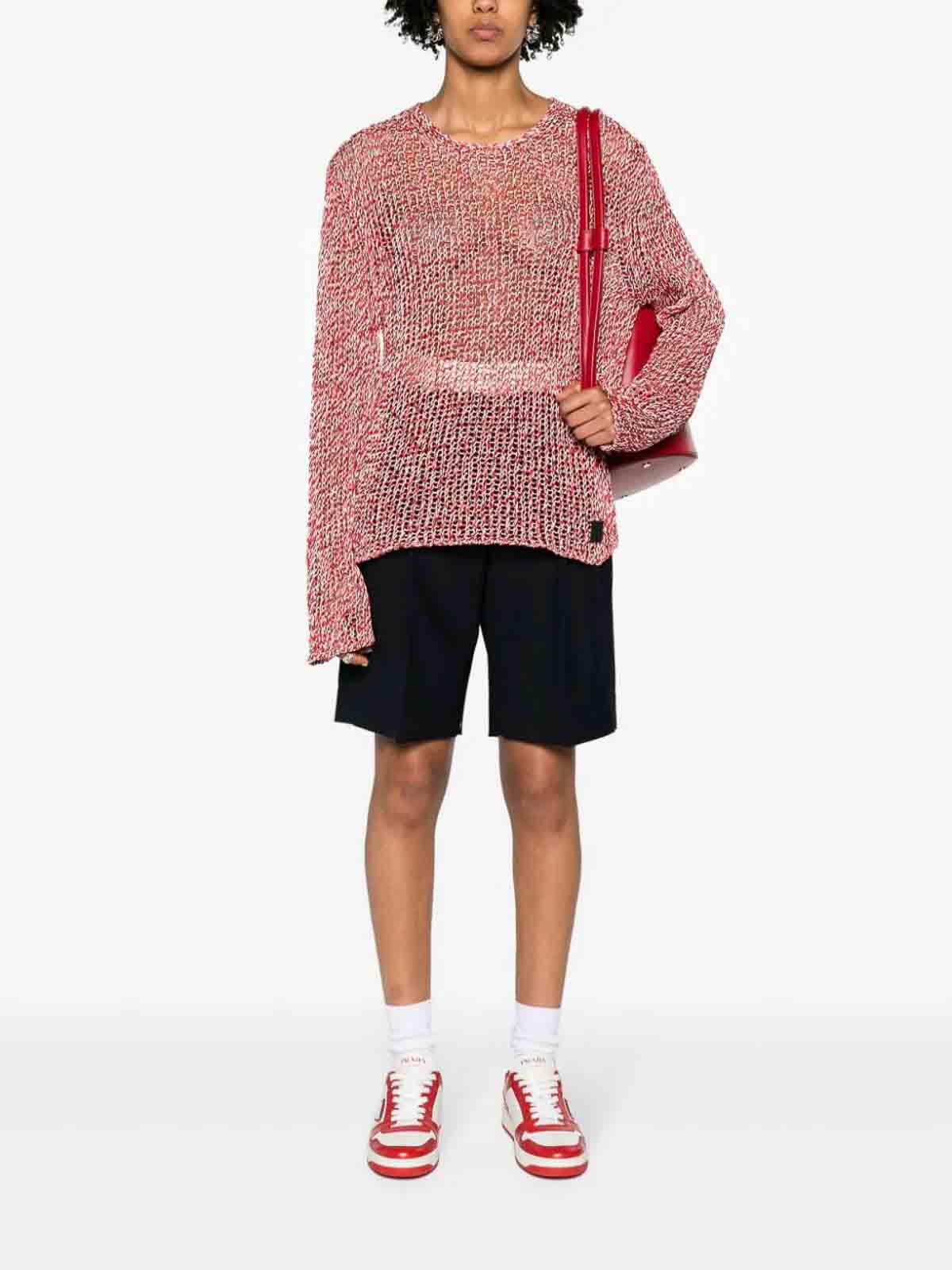 Shop Jil Sander Mouline Open Knit Sweater In Red