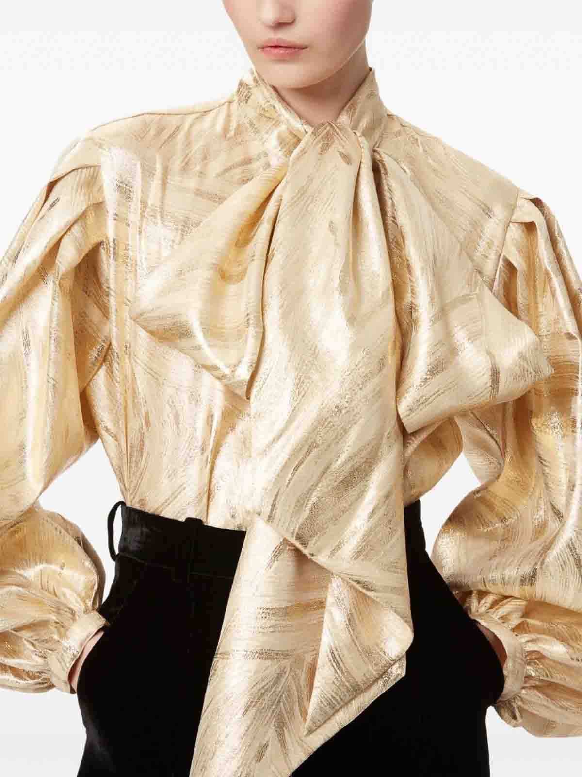 Shop Nina Ricci Pussy-bow Shirt In Gold