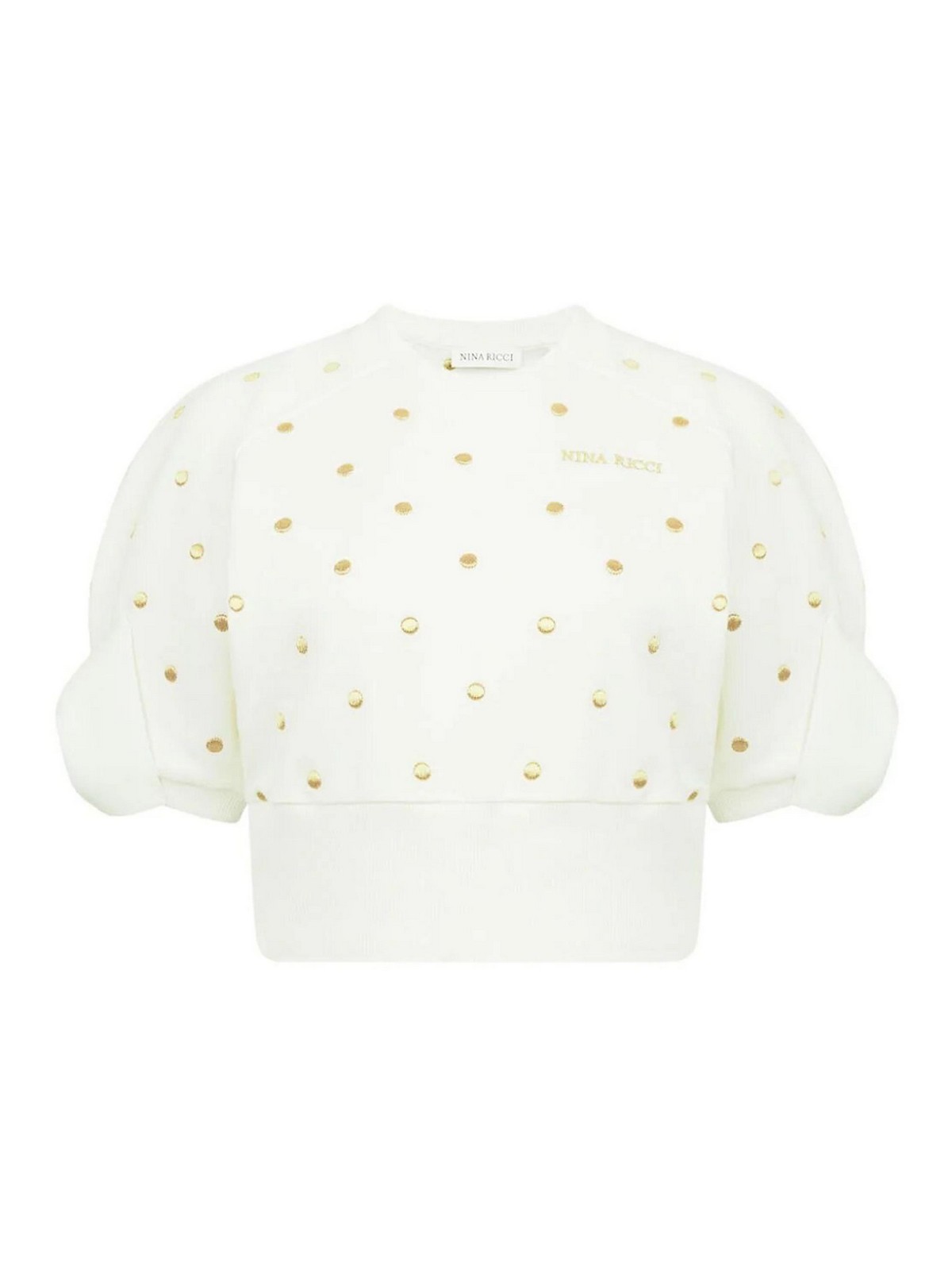 Nina Ricci Polka Dot-embroidered Cropped Sweatshirt In White