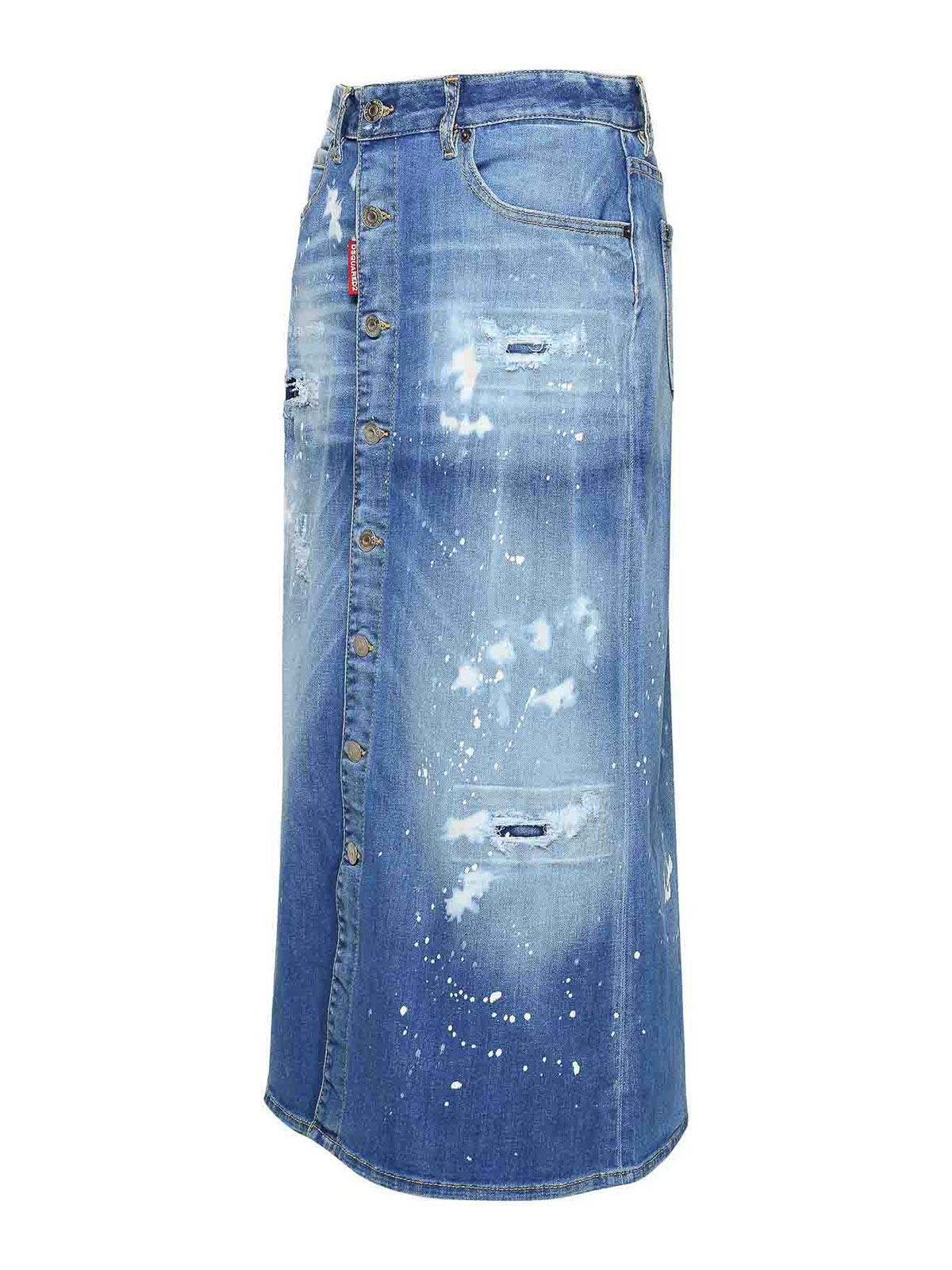 Shop Dsquared2 Blue Cotton Blend Skirt
