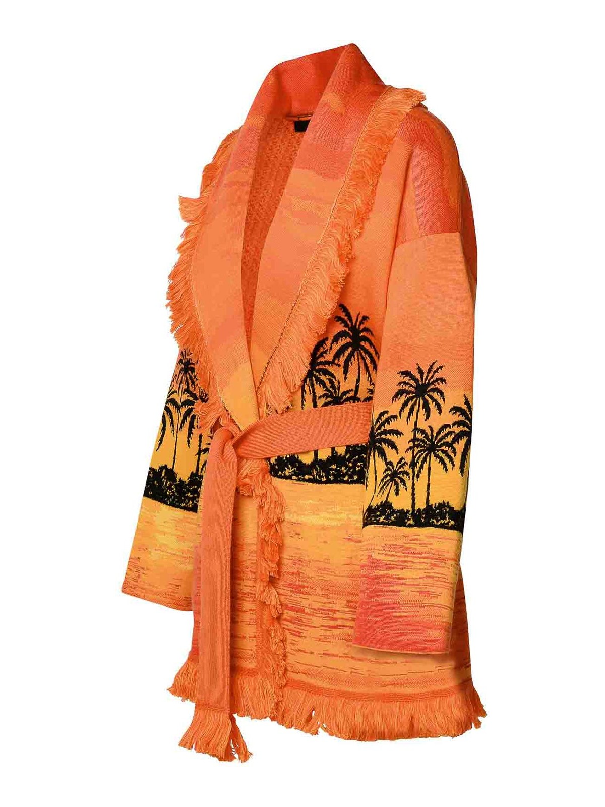 Shop Alanui Kerala Sunset Orange Wool Blend Cardigan
