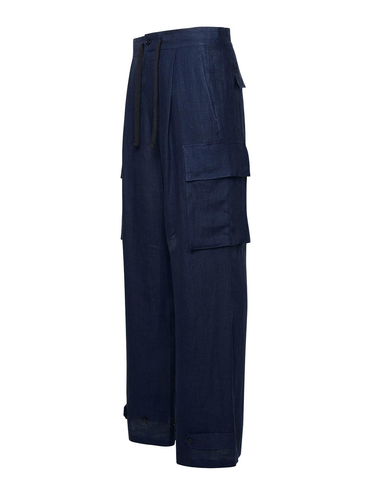 Shop Dolce & Gabbana Blue Linen Cargo Pants