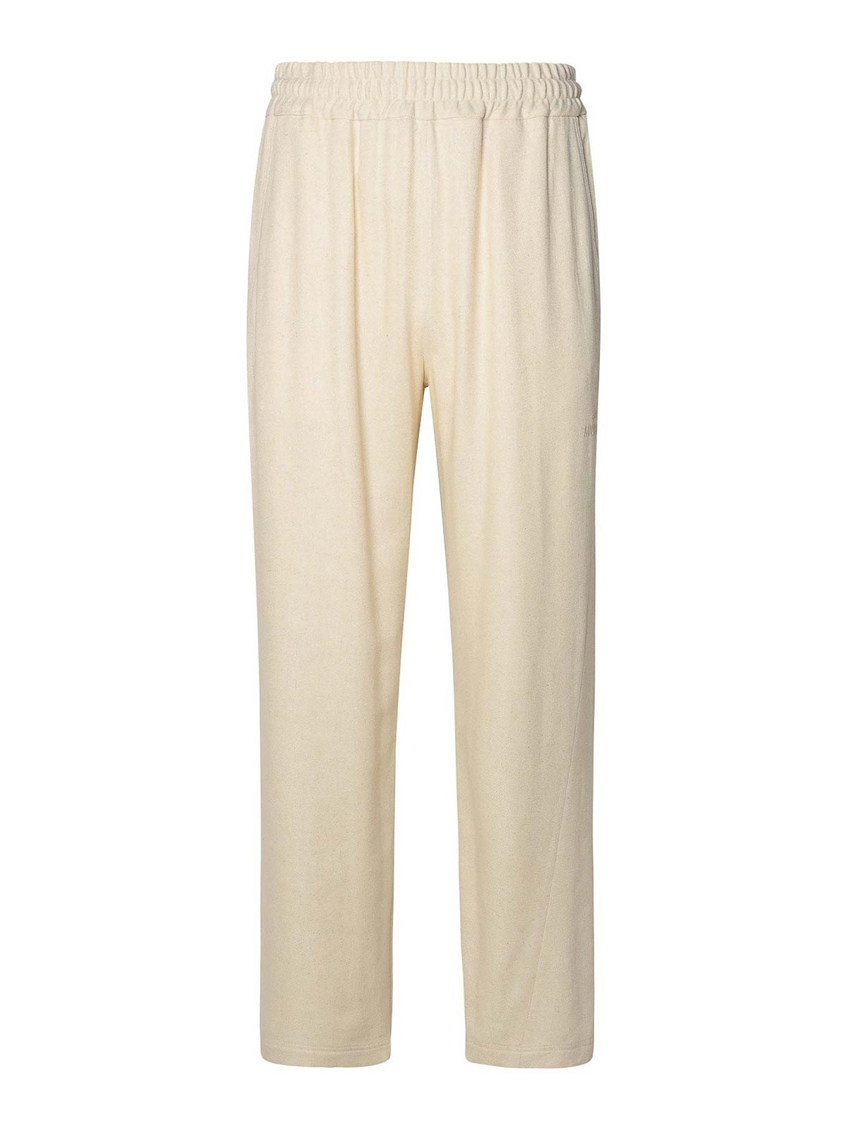 Shop Gcds Ivory Linen Blend Trousers In Cream