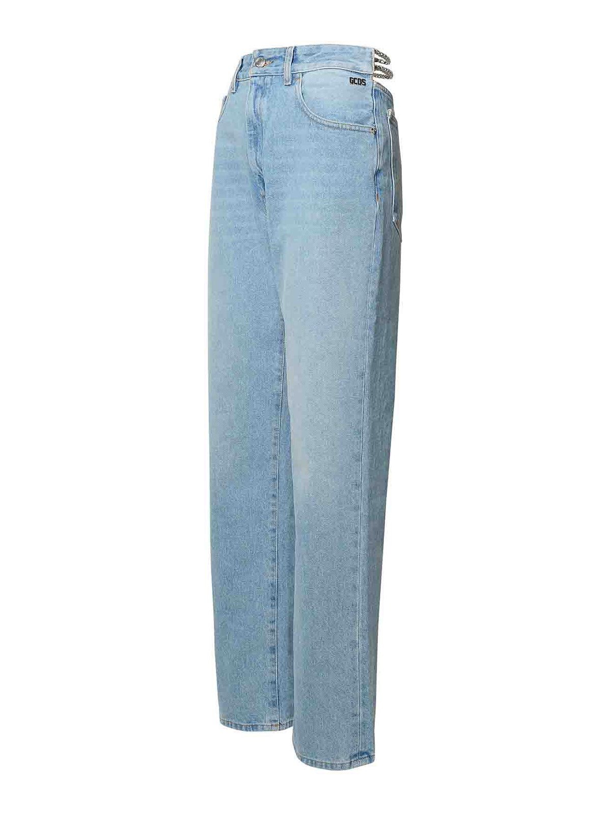 Shop Gcds Light Blue Cotton Jeans