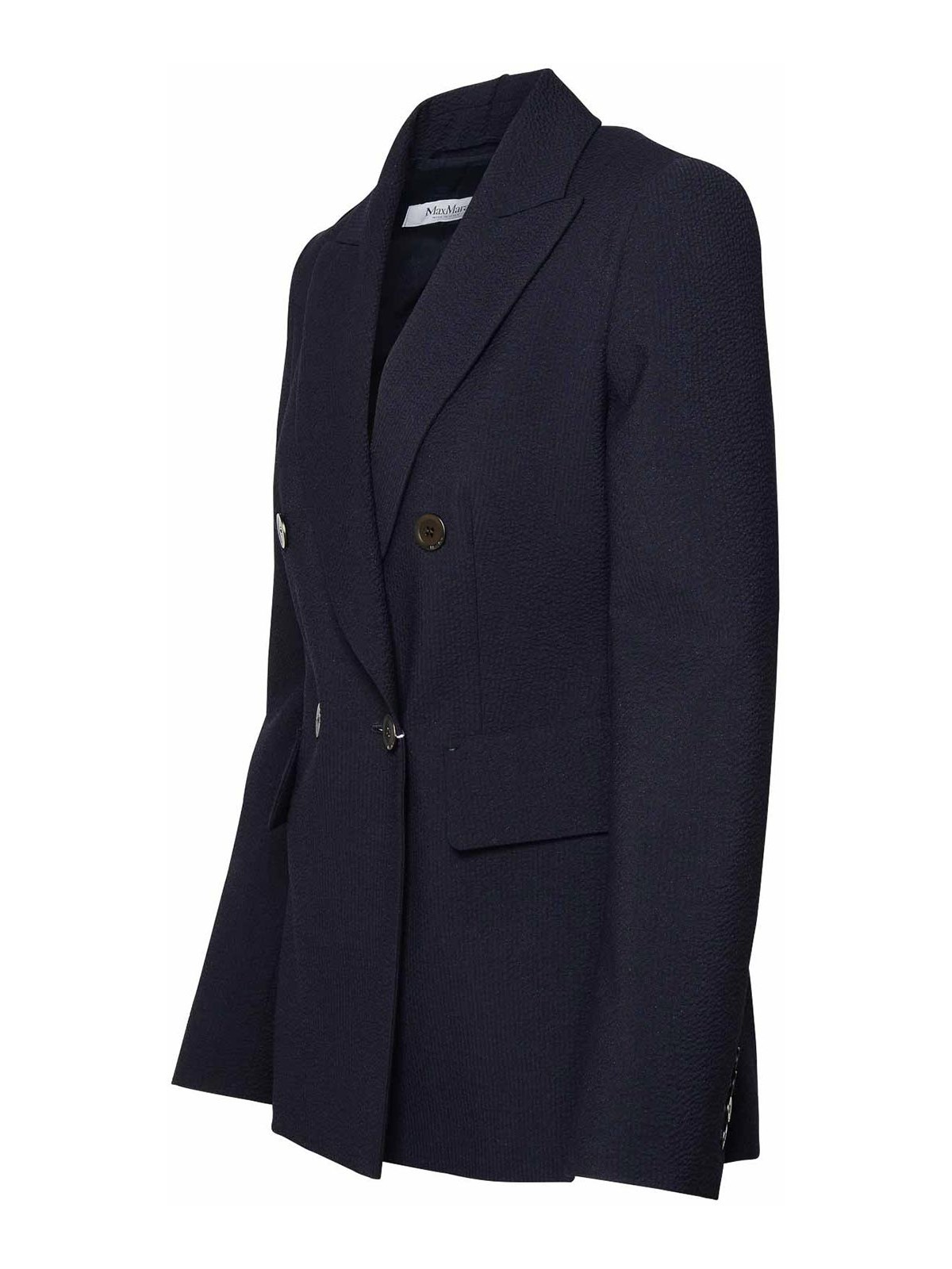 Shop Max Mara Navy Virgin Wool Blend Blazer In Dark Blue