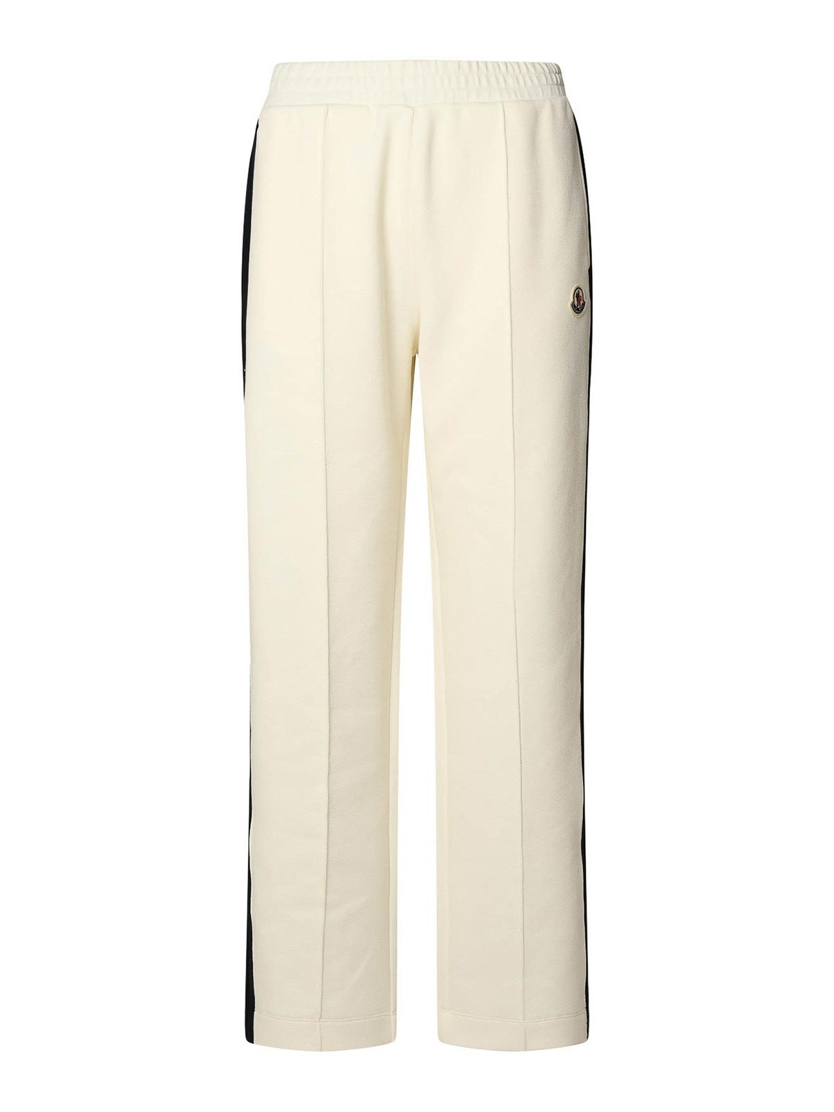 Shop Moncler Ivory Cotton Blend Trousers In Cream