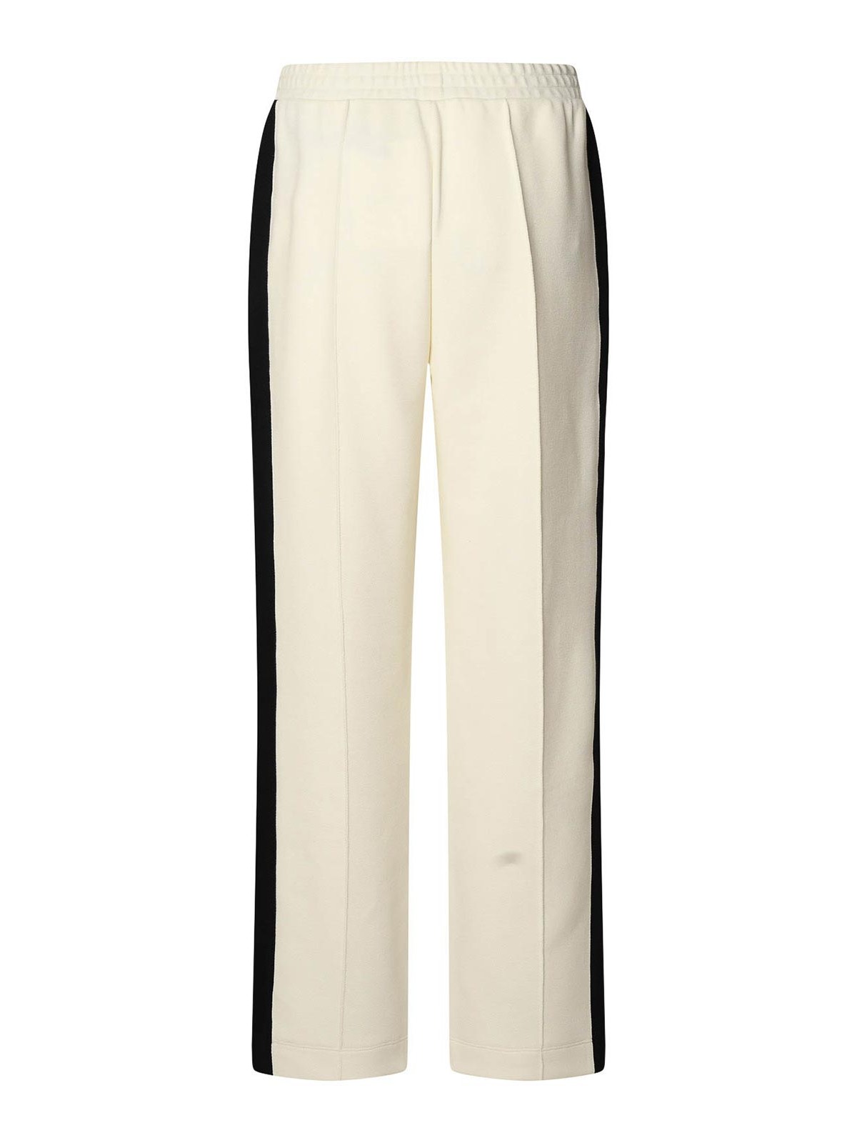 Shop Moncler Ivory Cotton Blend Trousers In Cream