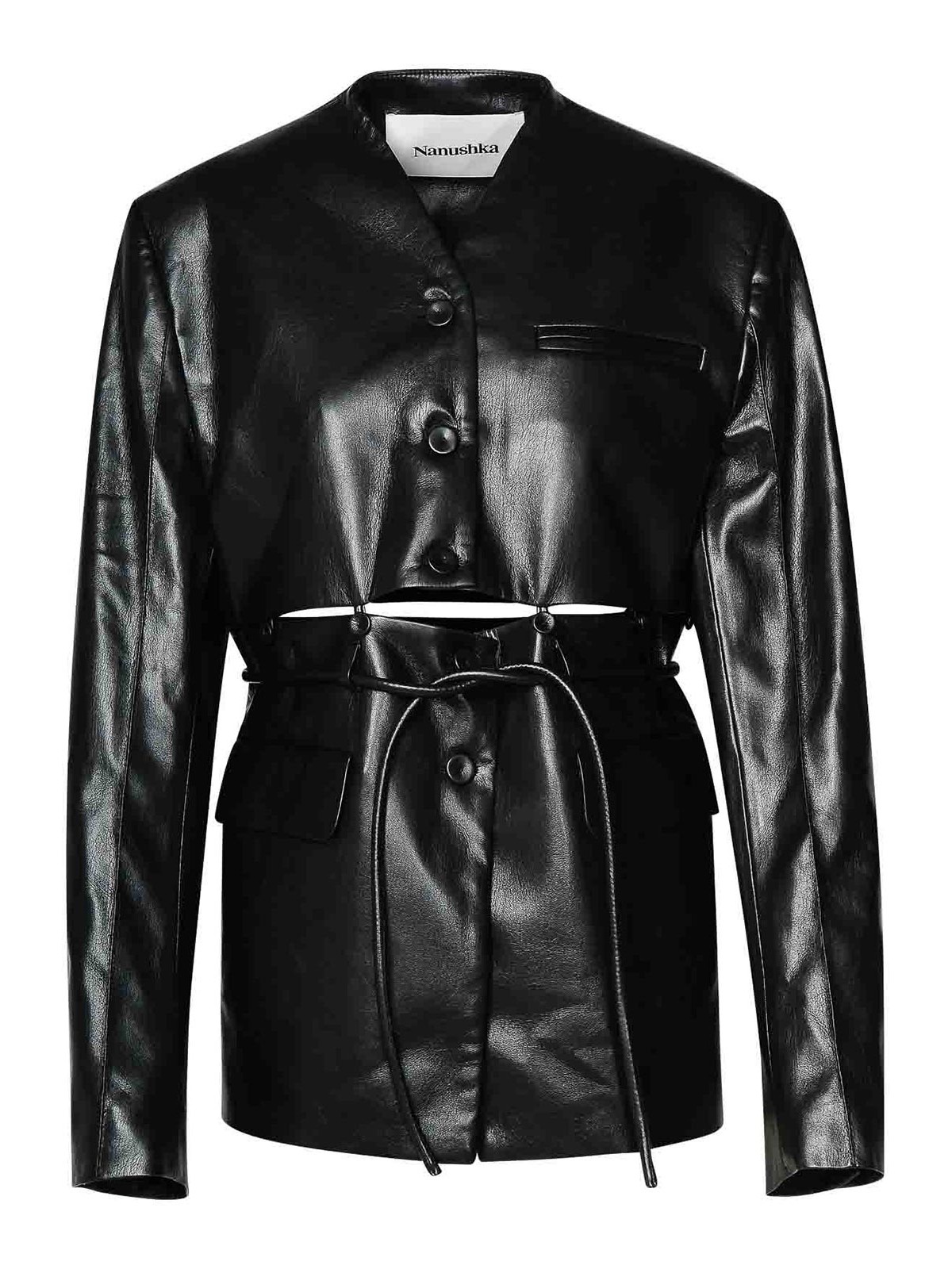 Shop Nanushka Maida Black Okobor Alt-leather Blazer