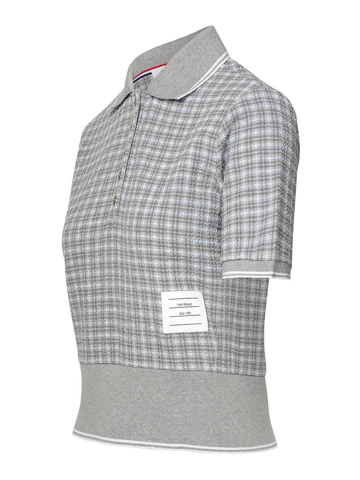 Shop Thom Browne Grey Cotton Blend Polo Shirt