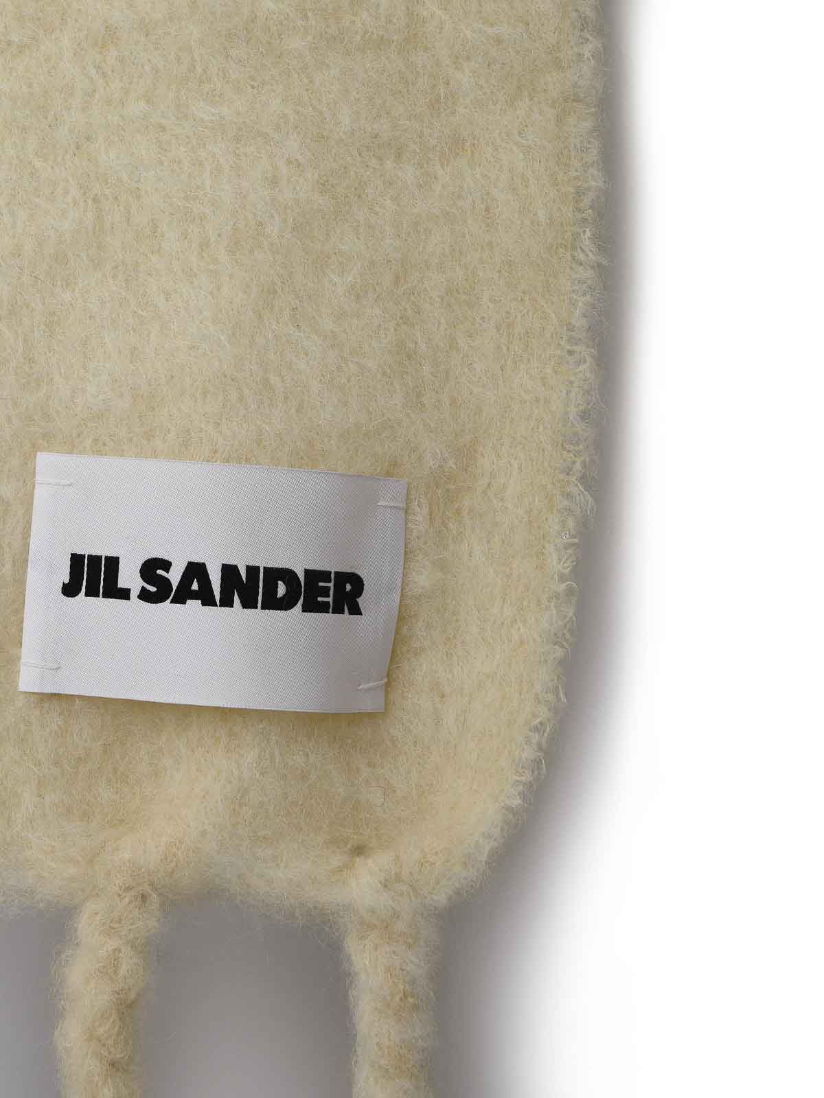 Shop Jil Sander Cream Wool Blend Scarf