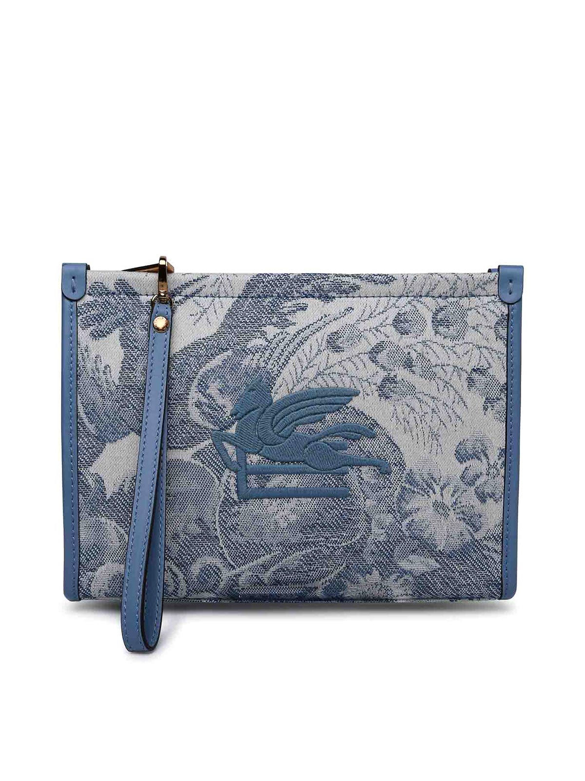 Shop Etro Two-tone Fabric Clutch Bag In Blue