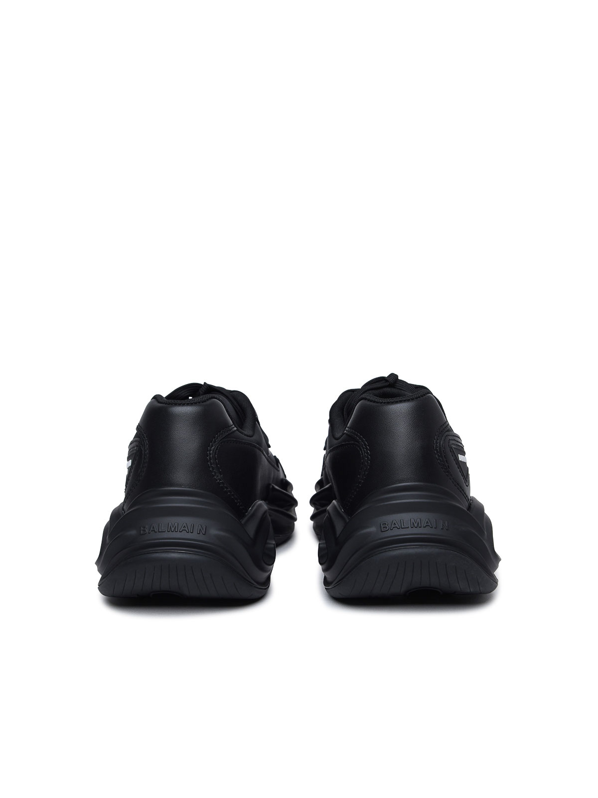 Shop Balmain Run-row Black Leather And Nylon Sneakers