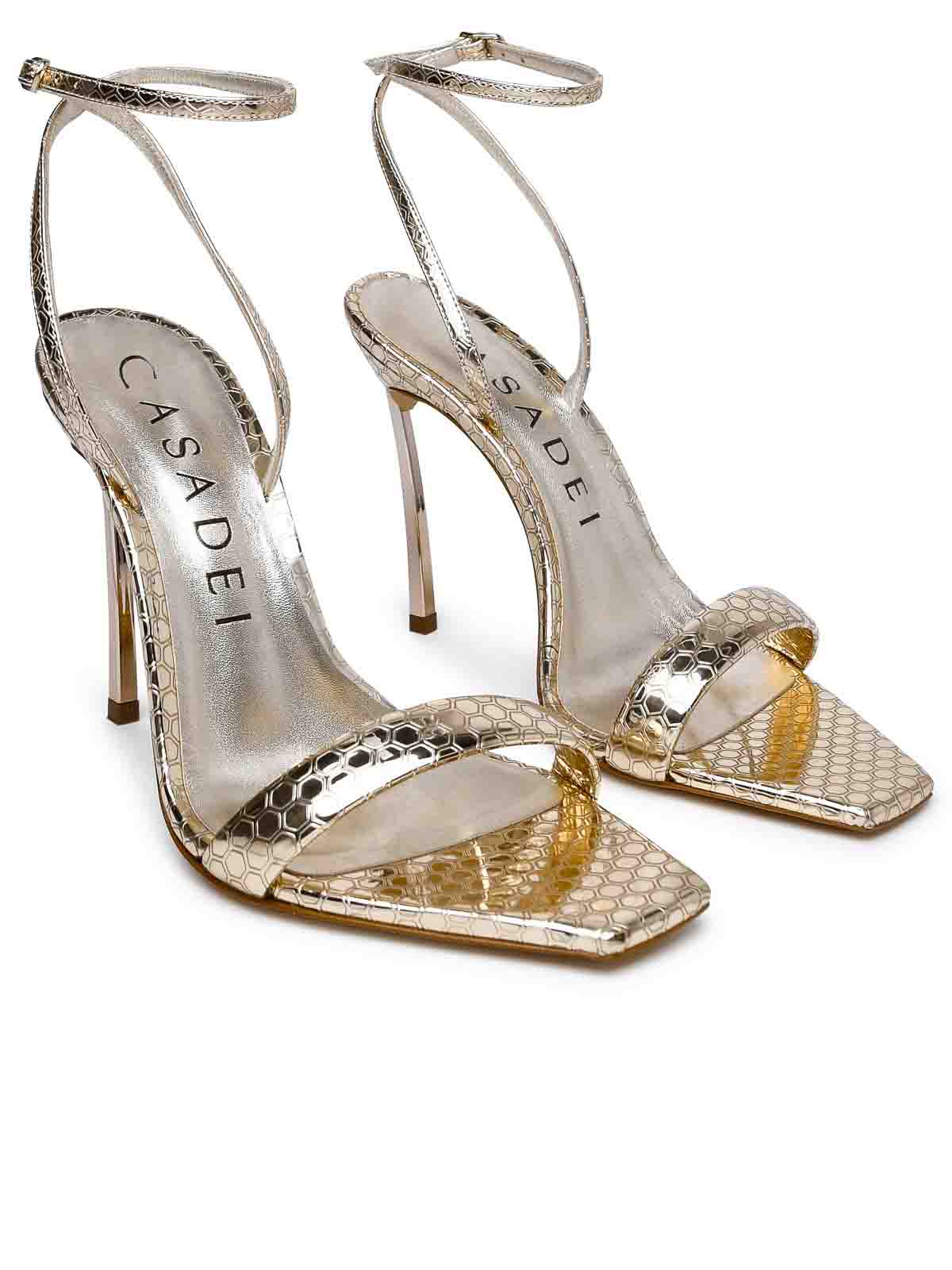 Shop Casadei Super Atomium Laminated Sandals In Gold