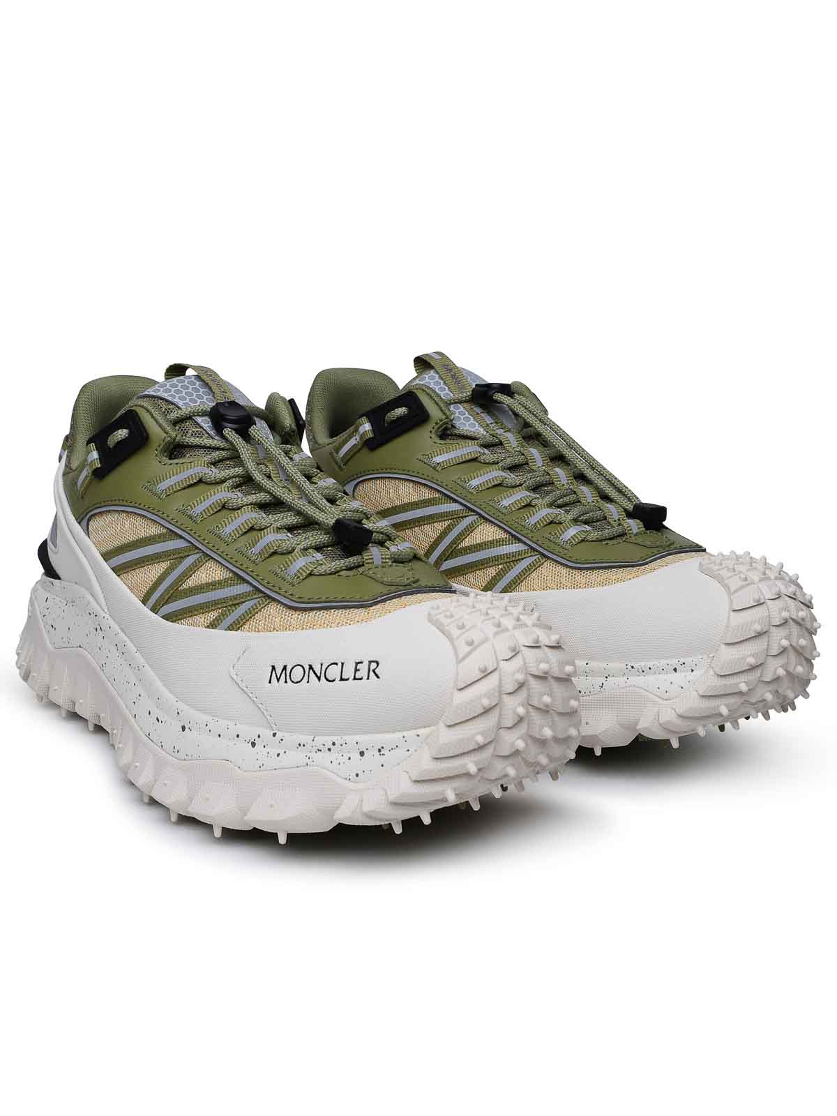Shop Moncler Green Leather Blend Sneakers