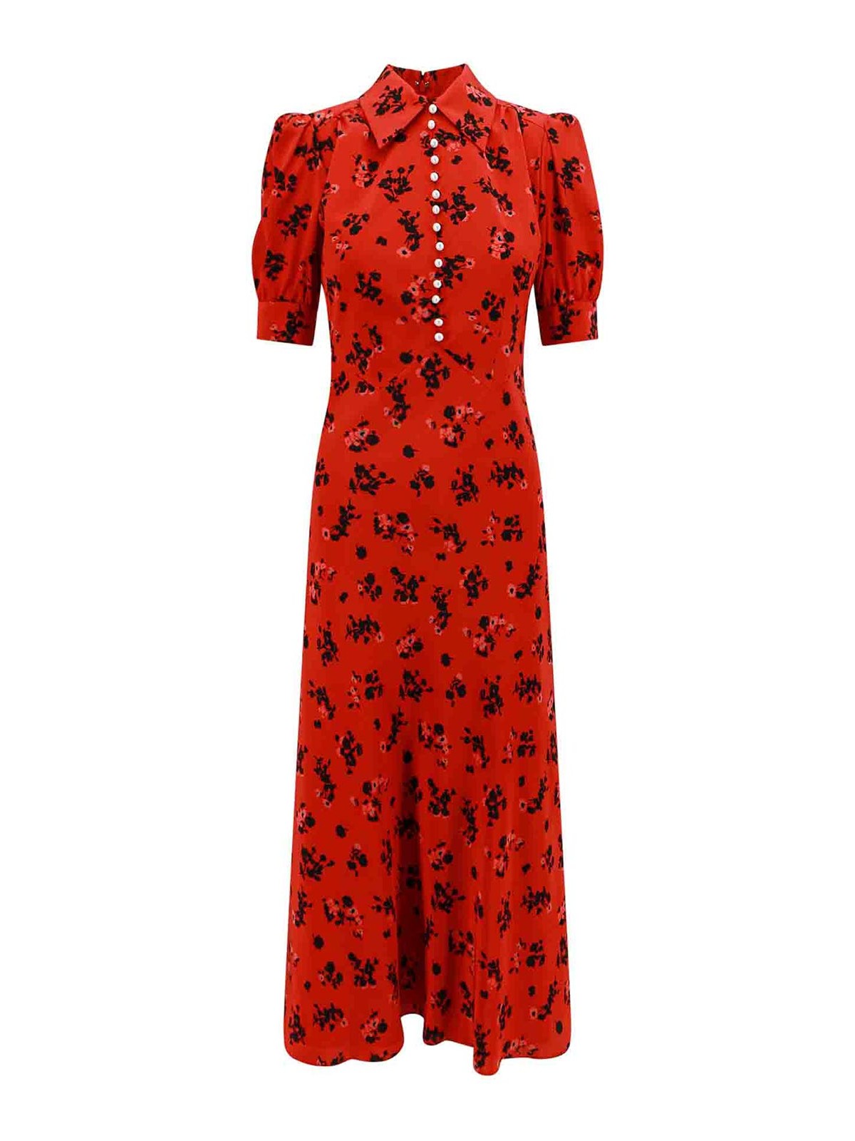Shop Alessandra Rich Silk Long Dress With Rose Print In Red