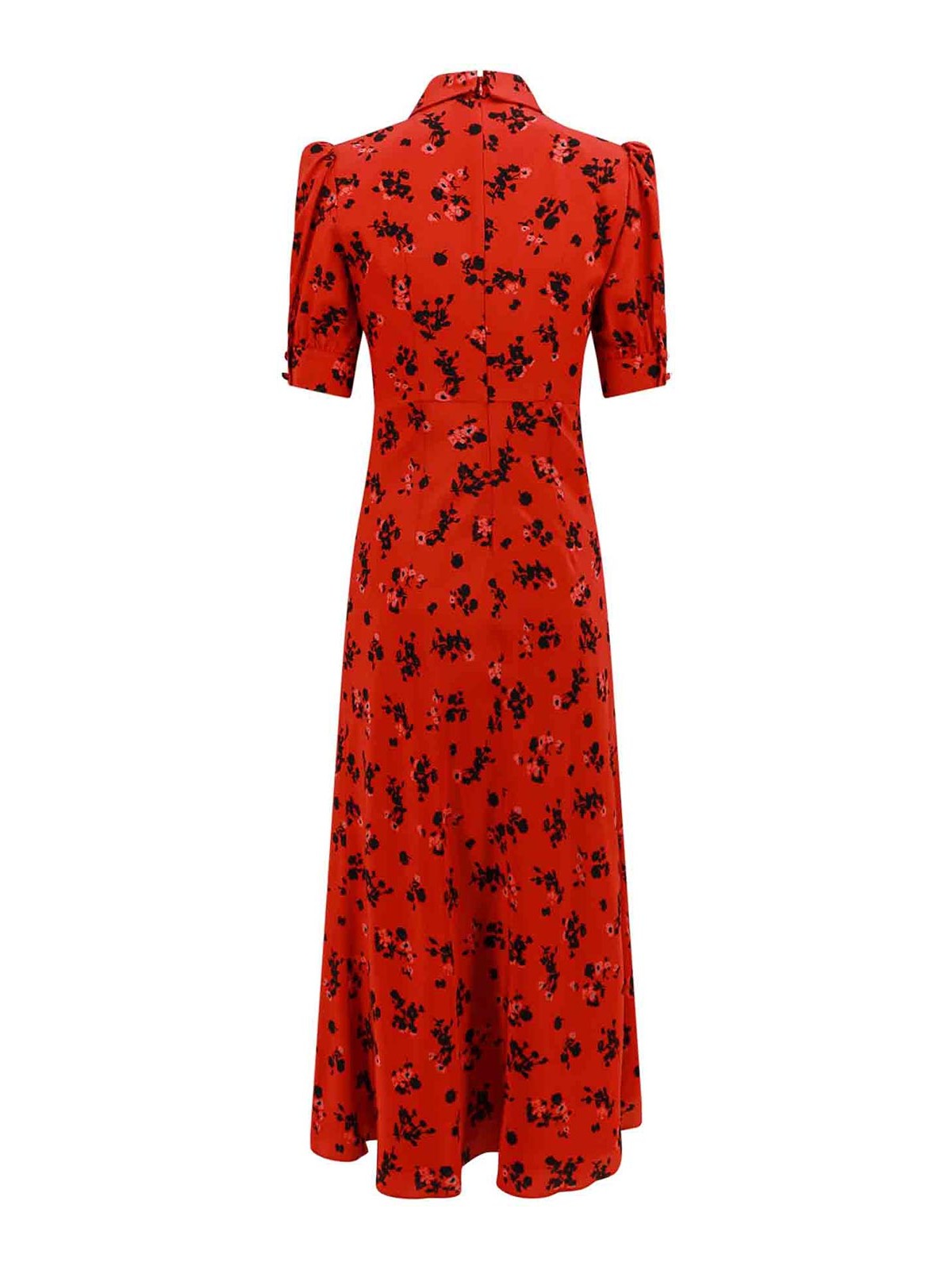 Shop Alessandra Rich Silk Long Dress With Rose Print In Red