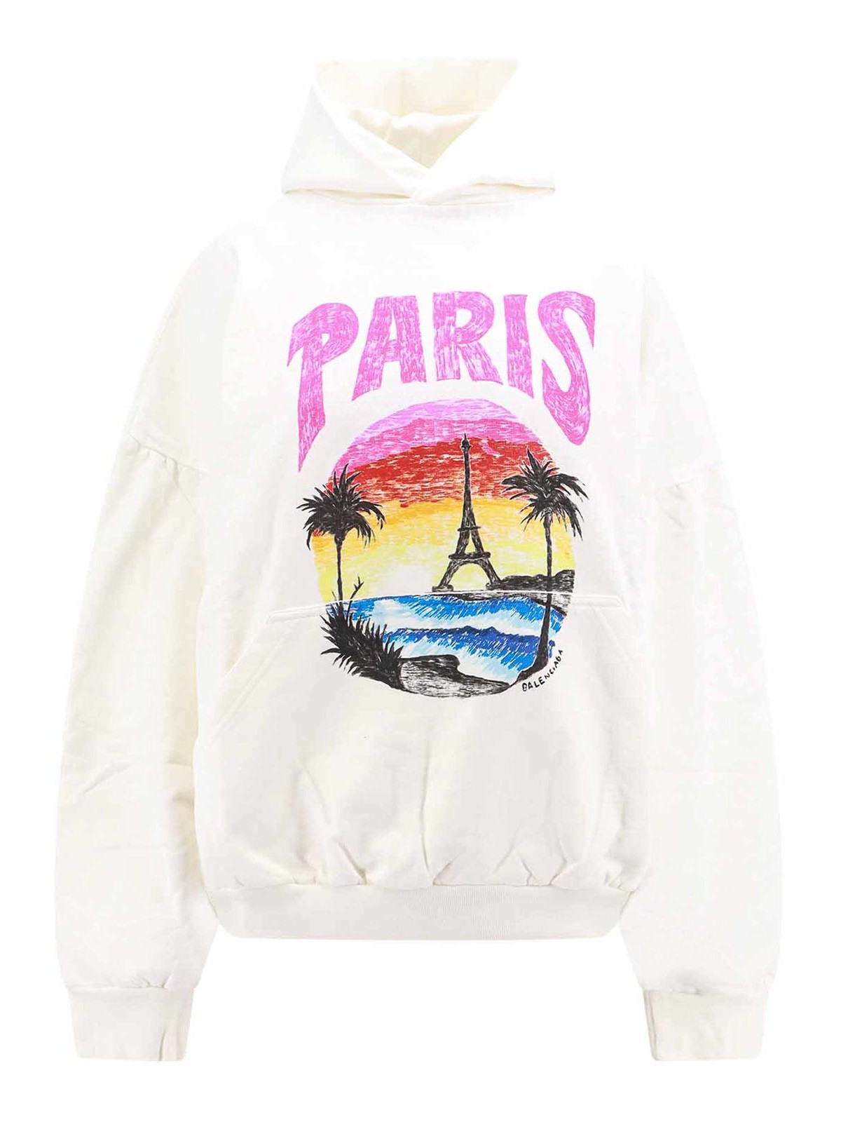 Shop Balenciaga Cotton Sweatshirt With Paris Tropical Print In White
