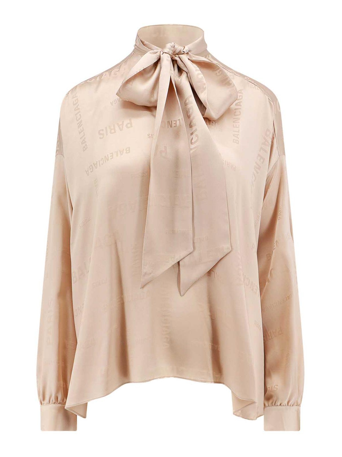 Shop Balenciaga Silk Shirt With Logo Motif In Beige