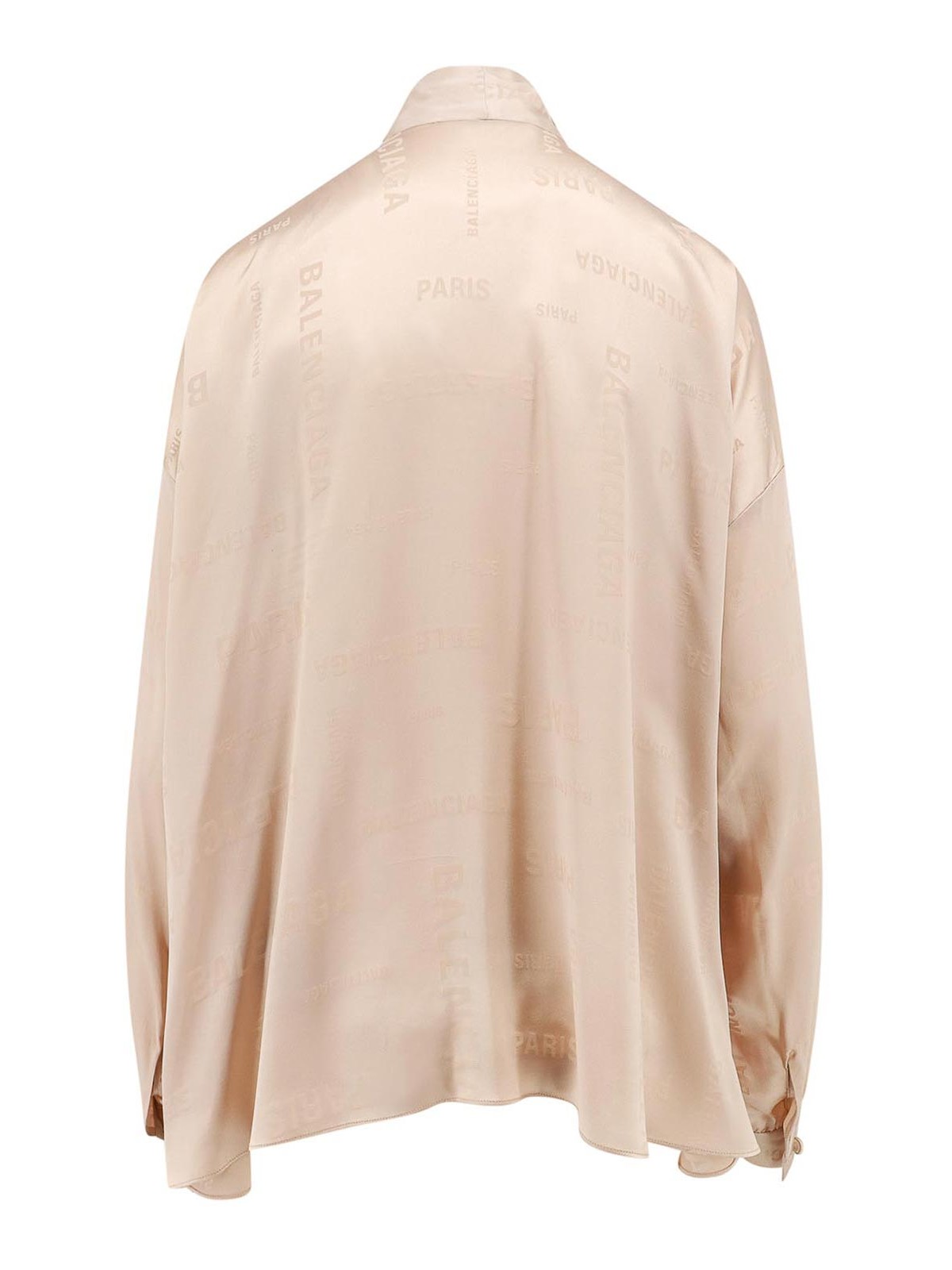 Shop Balenciaga Silk Shirt With Logo Motif In Beige
