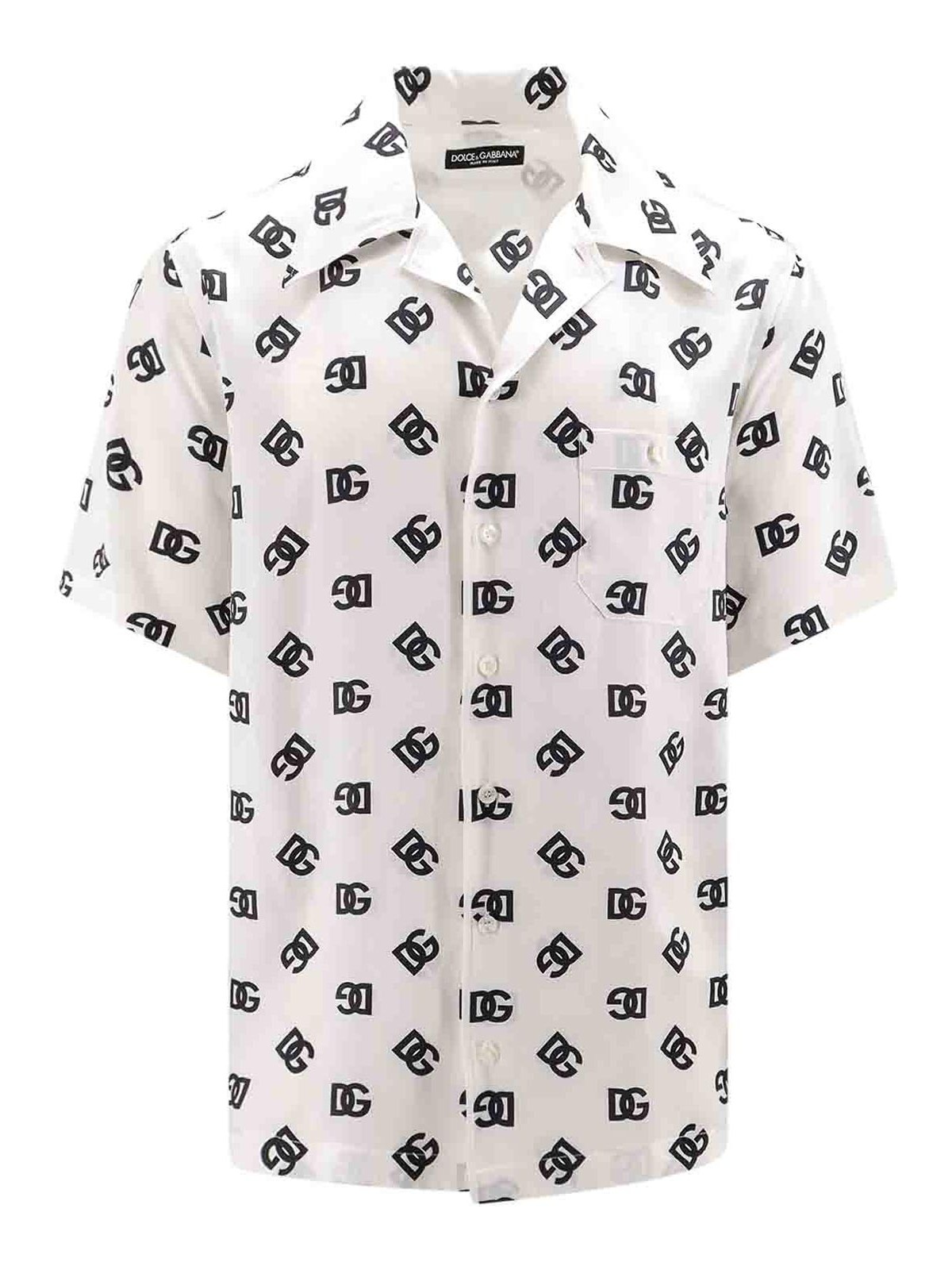 Shop Dolce & Gabbana Silk Shirt With All-over Monogram In White