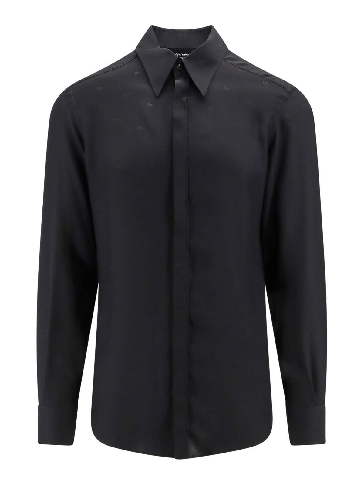 Shop Dolce & Gabbana Silk Shirt With All-over Monogram In Black