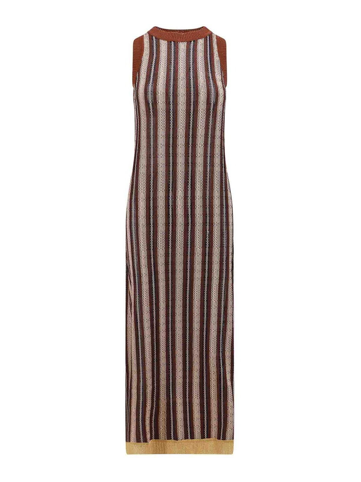 Shop Erika Cavallini Sleeveless Striped Viscose Dress In Multicolour