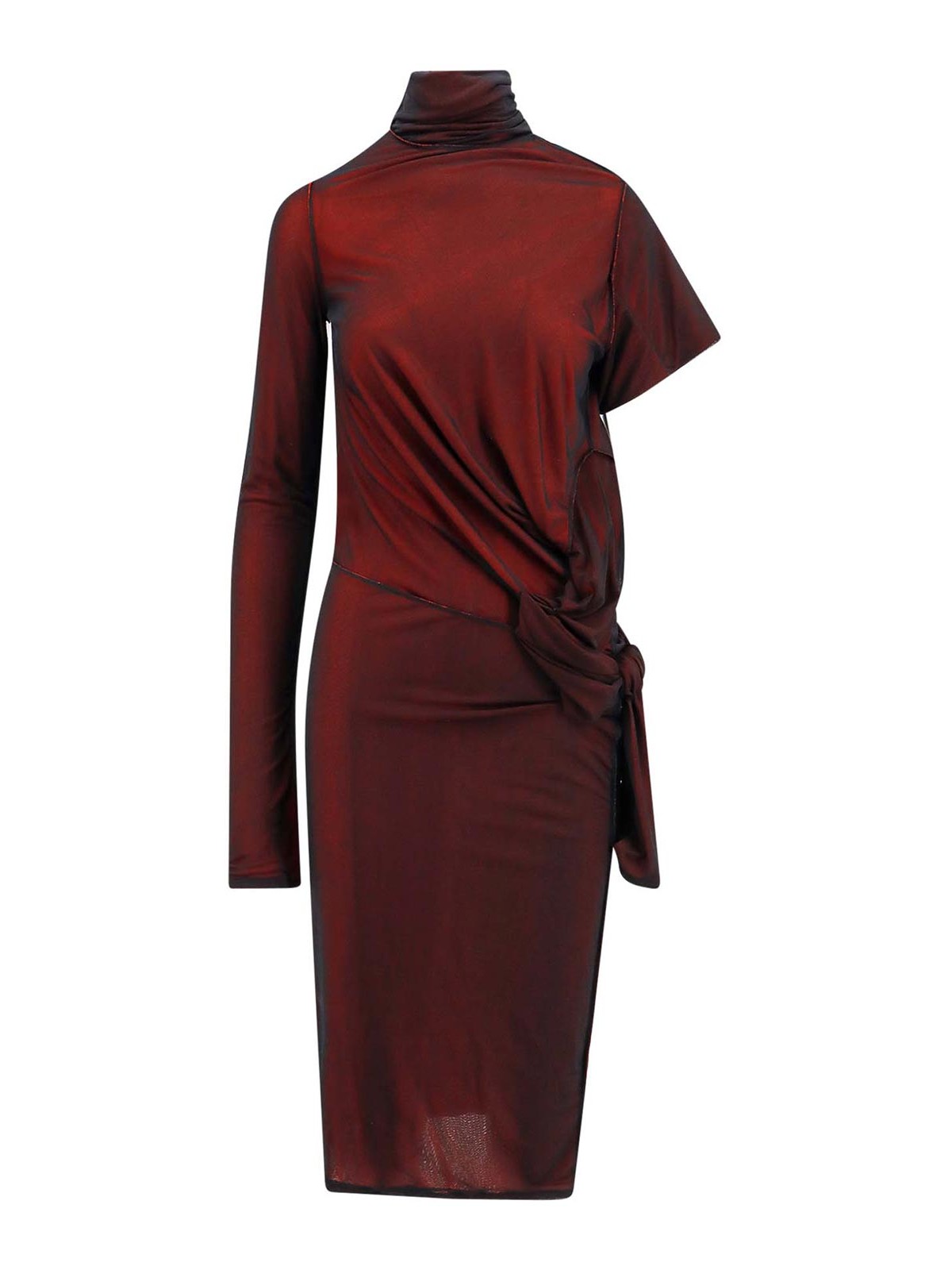 Shop Maison Margiela Viscose Dress With Asymmetric Sleeves In Red