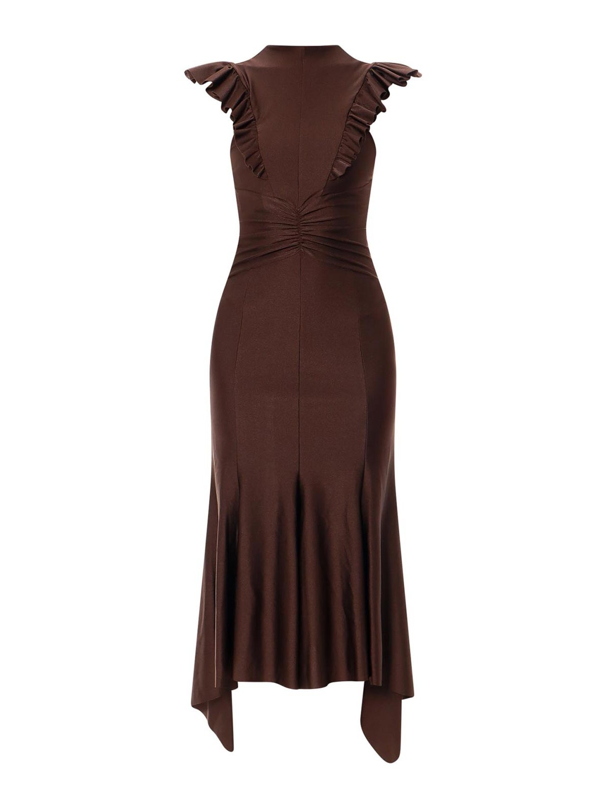 Shop Philosophy Di Lorenzo Serafini Long Dress With Rouches And Drapery In Brown