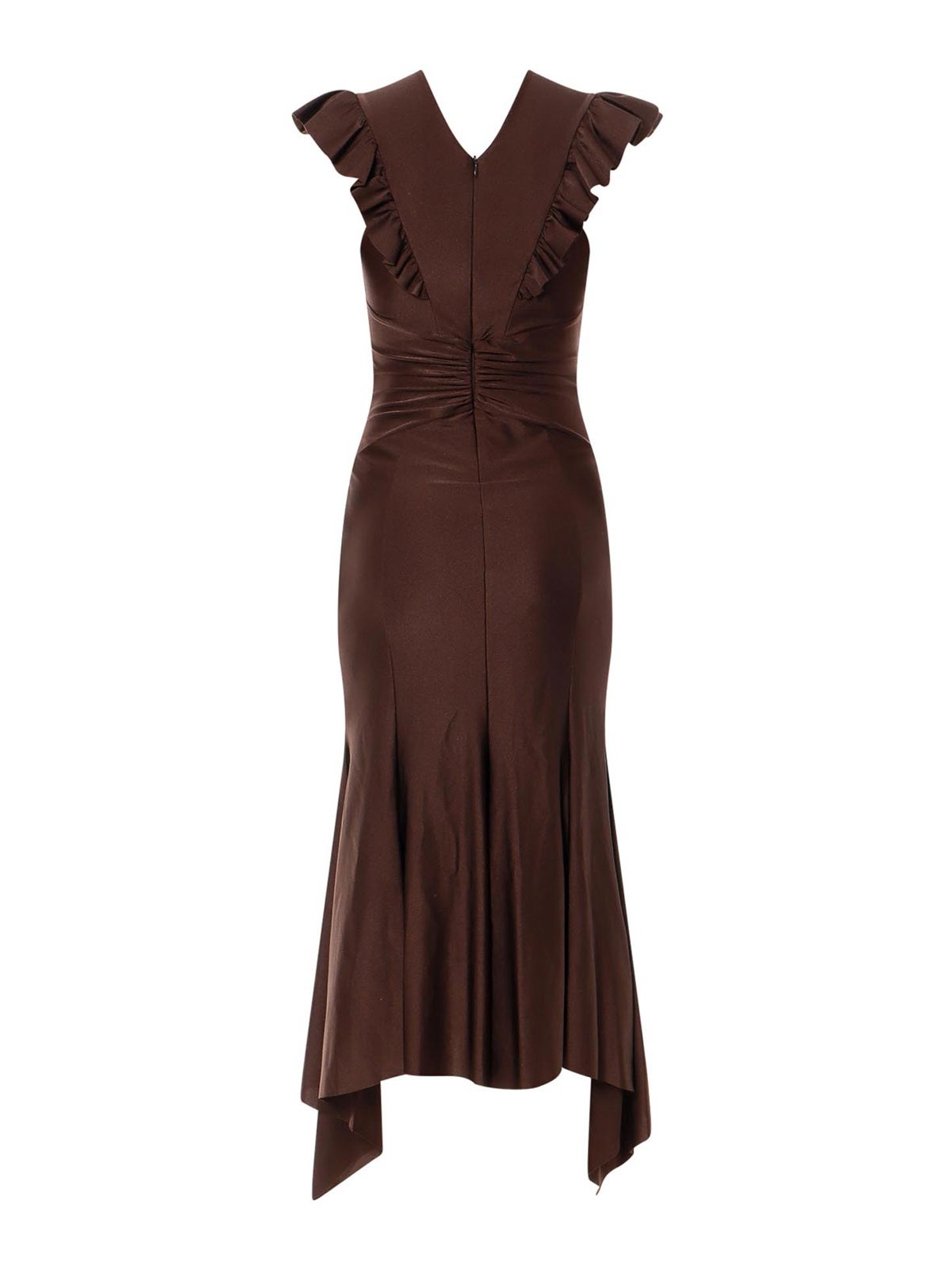 Shop Philosophy Di Lorenzo Serafini Long Dress With Rouches And Drapery In Brown