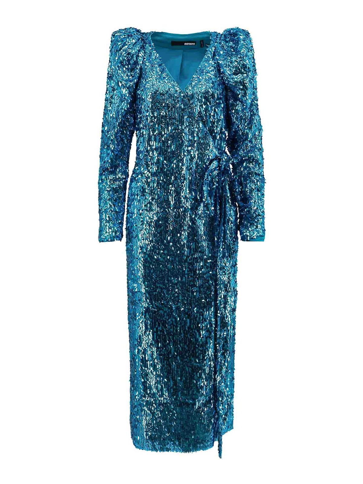 Shop Rotate Birger Christensen Dress With All-over Sequins In Blue