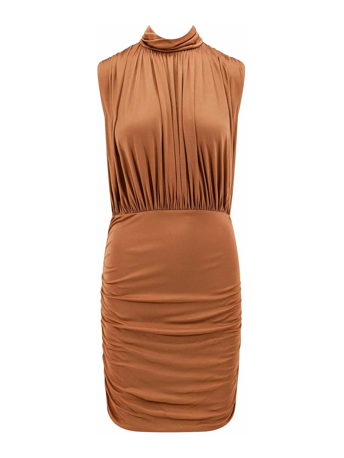 Shop Semicouture Viscose Draped Dress In Brown