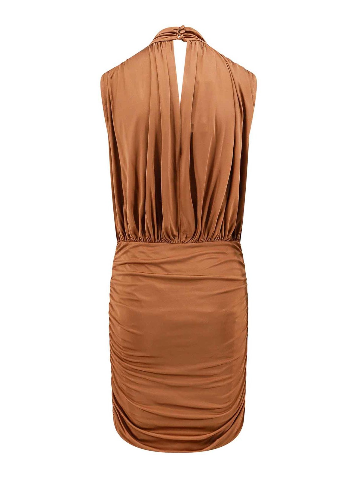 Shop Semicouture Viscose Draped Dress In Brown