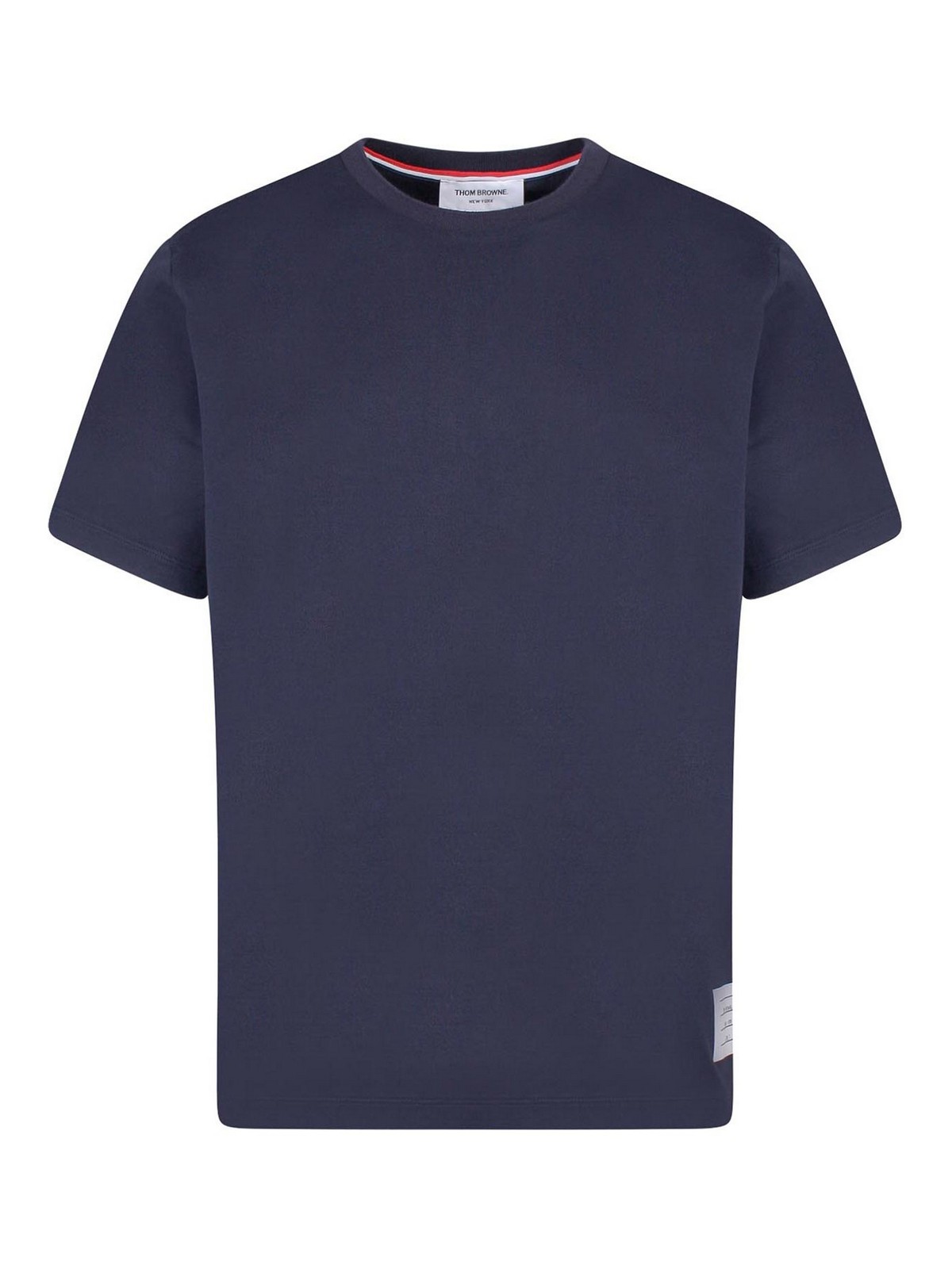Shop Thom Browne Cotton T-shirt With Logo Patch In Blue