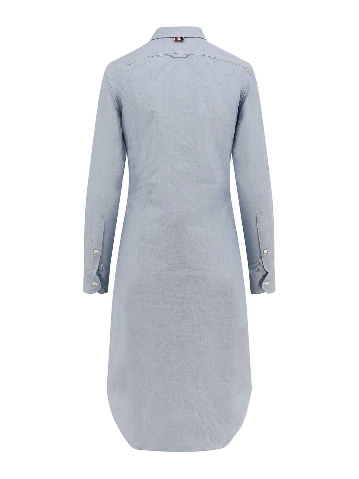 Shop Thom Browne Cotton Chemisier Dress With Tricolor Detail In Blue