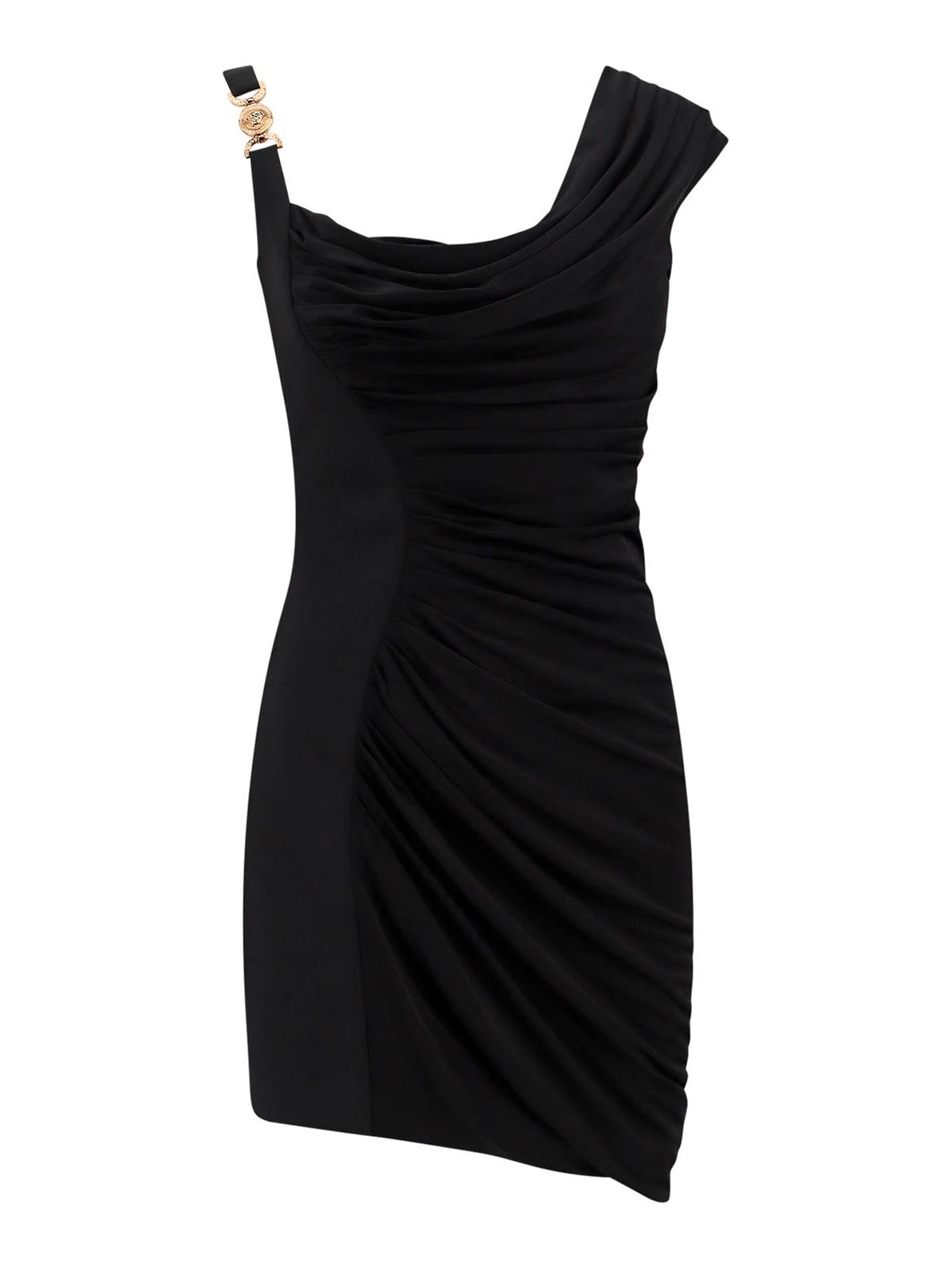 Shop Versace Viscose Draped Dress In Black