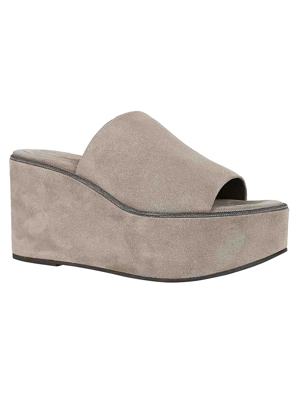 Shop Brunello Cucinelli Sandals With Plateau In Silver