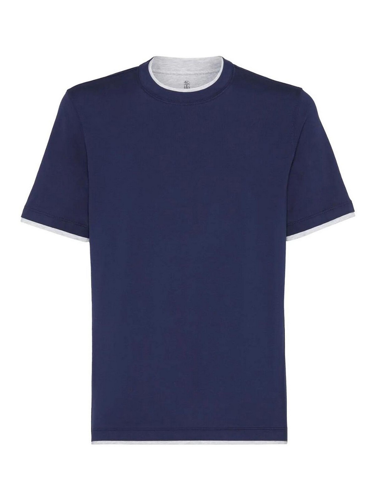 Brunello Cucinelli Men's Cotton Jersey Crew Neck T-shirt With Faux Layering In Azul