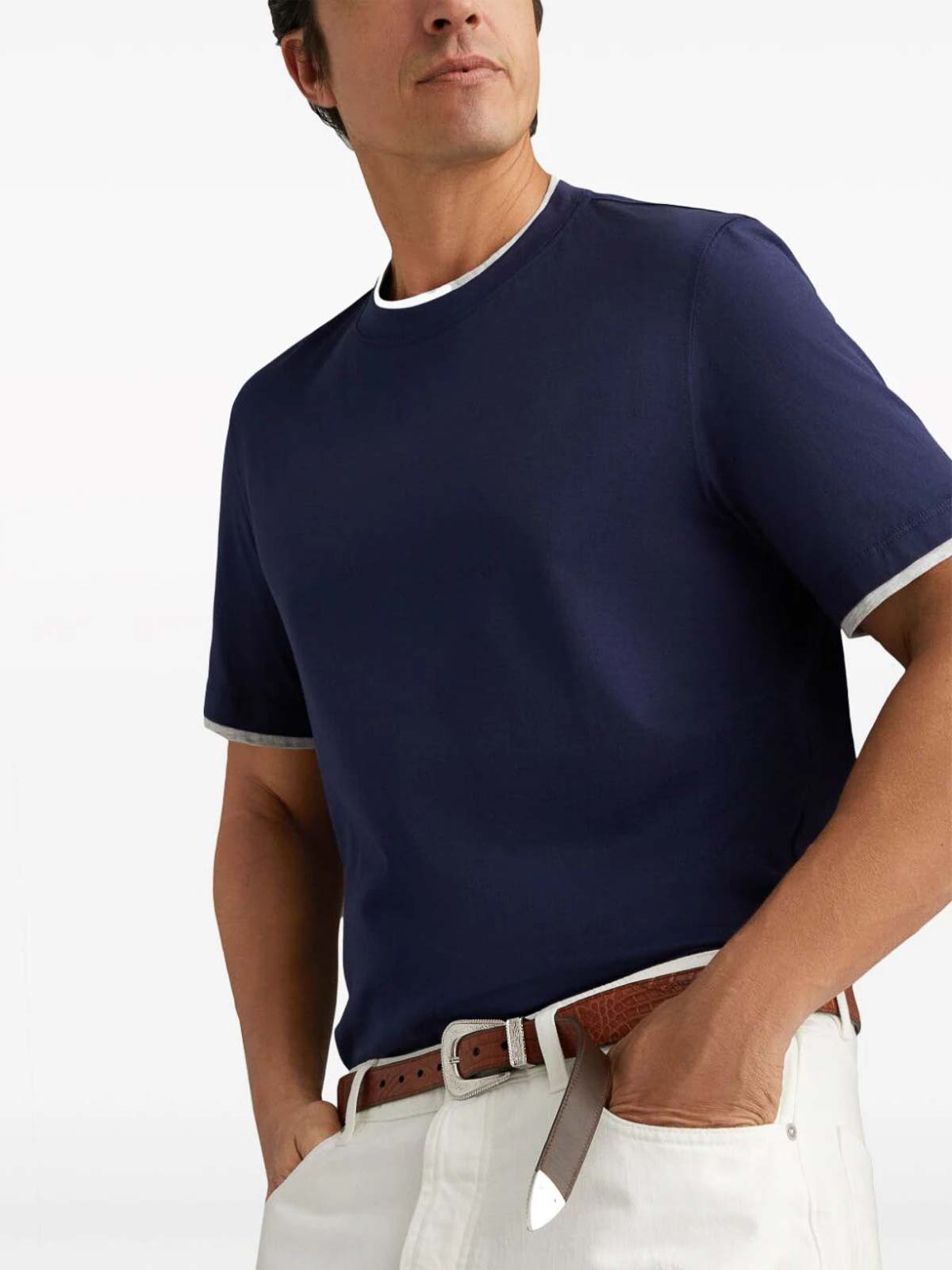 Shop Brunello Cucinelli T-shirt With Faux-layering In Azul