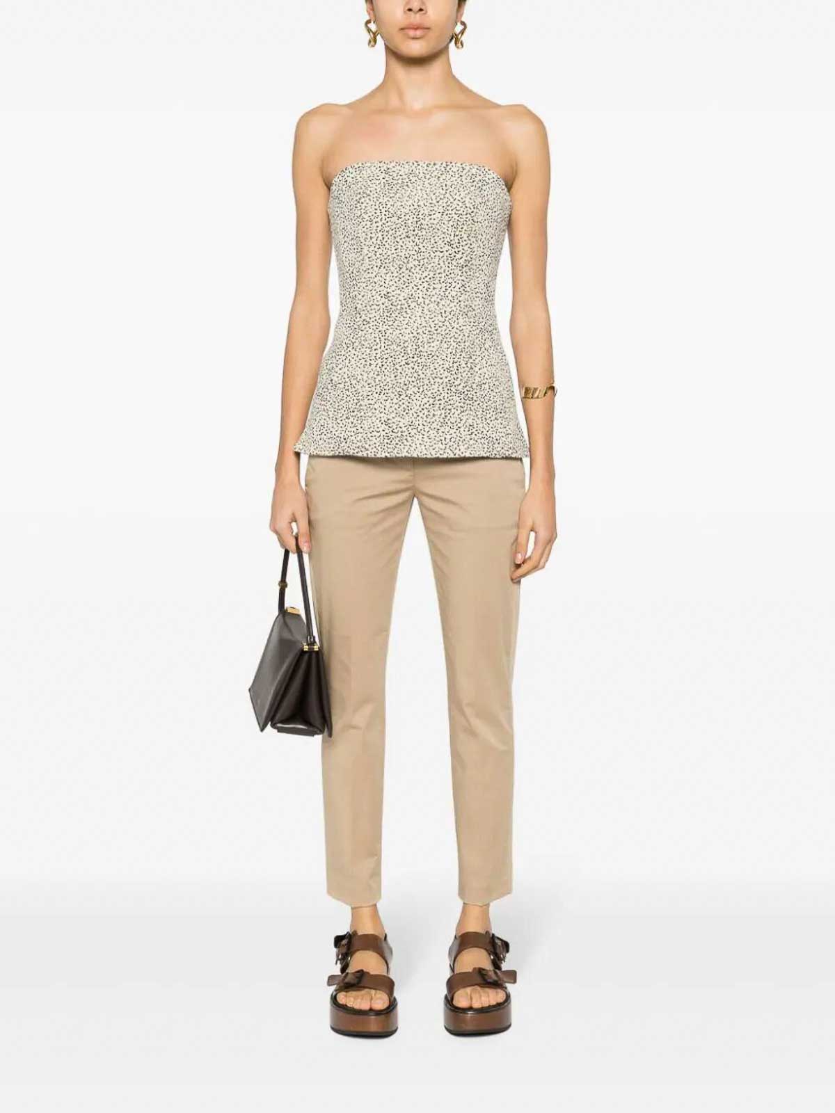 パンツ DONDUP Women Trousers DP066RSE036PTD000 White Cotton Double-Waistband Mid-Rise Trouser in Pants & Shorts