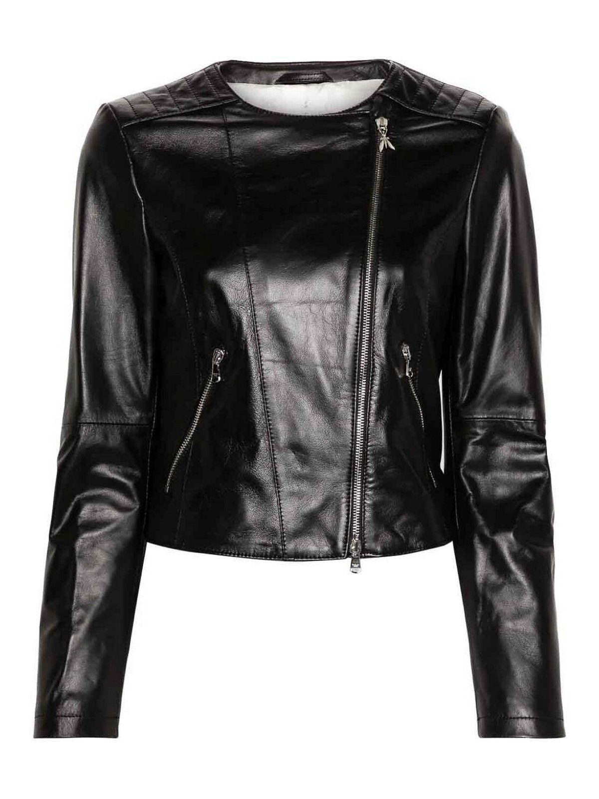 Shop Patrizia Pepe Biker Leather Jacket In Negro