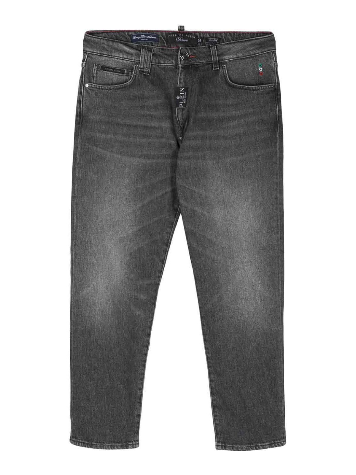 Shop Philipp Plein Detroit Fit Jeans In Gris Claro